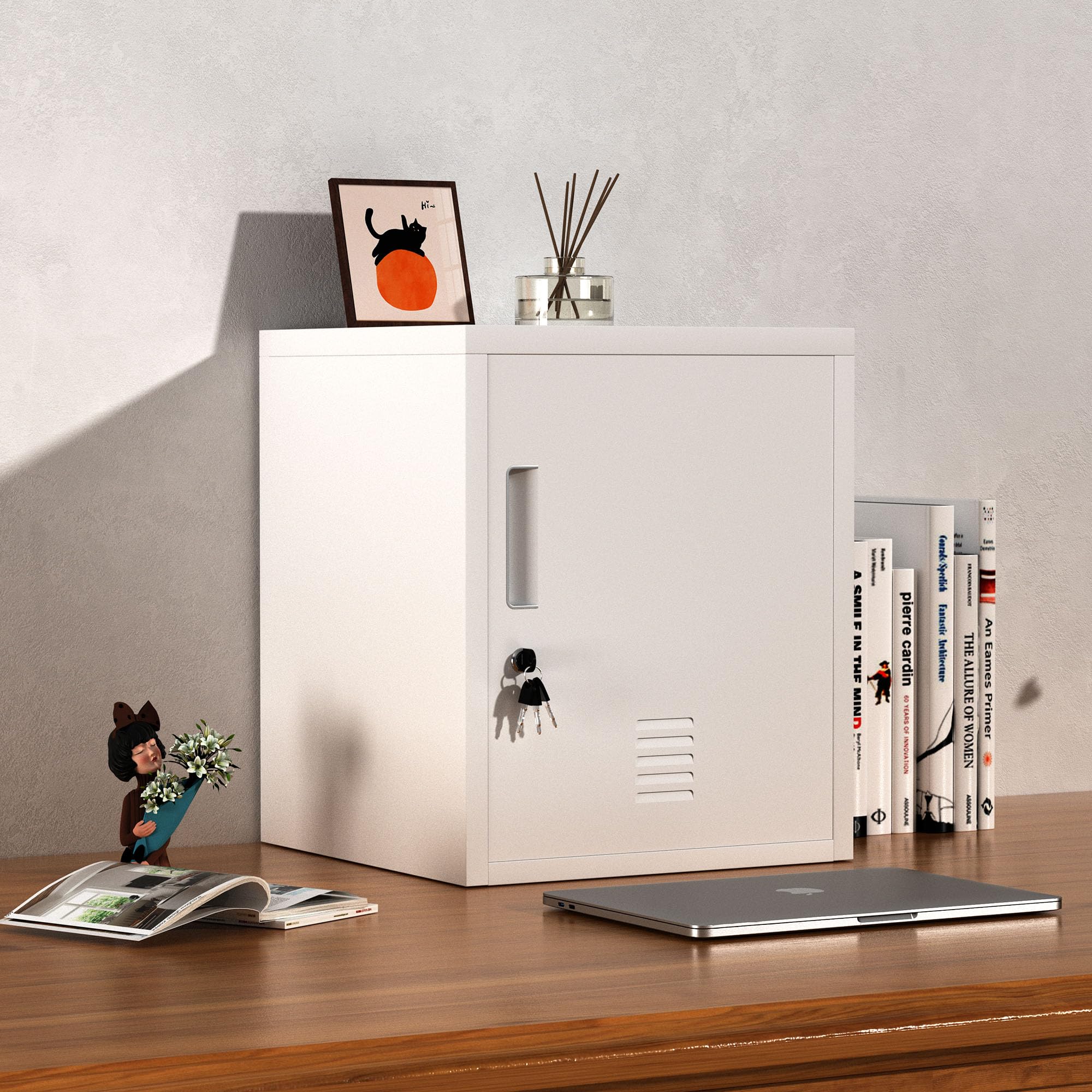 Metal Storage Locker Cabinet with Locking Door & Adjustable Shelf - Secure Organizer for Home, Office, Classroom & Workshop (White) - Perfect for Storing Supplies, Tools & Personal Items