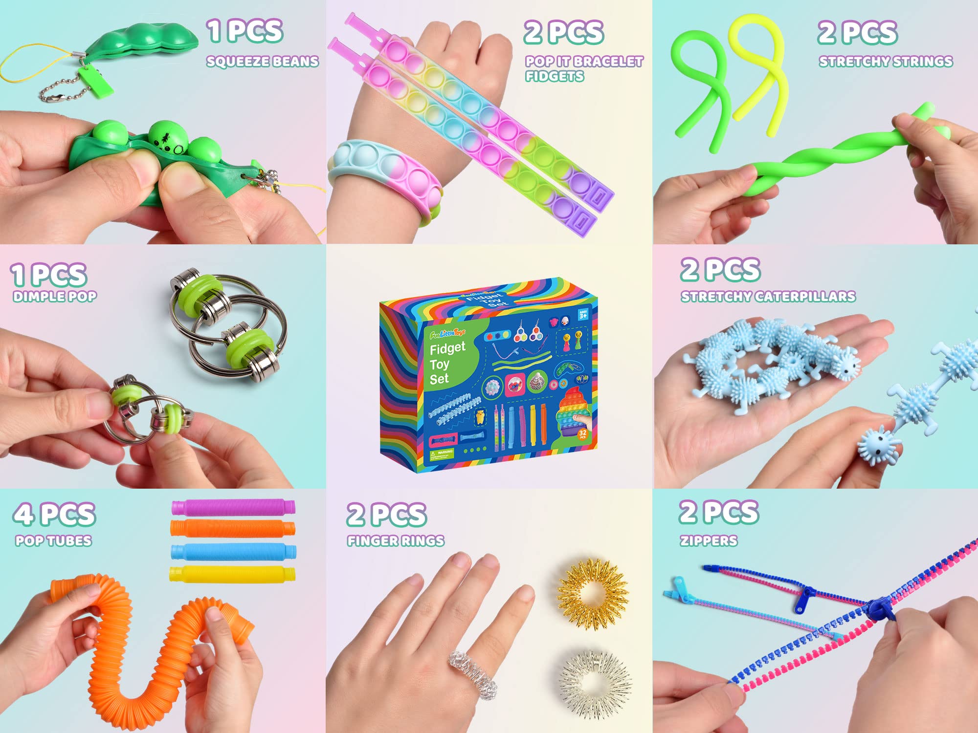 32 Pack Pop It Fidget Toys Bulk - Valentine's Day Classroom Gifts for Kids, Sensory Stress Relief Toys for Children & Adults with Autism - Perfect for Party Favors, School Rewards and Anxiety Relief