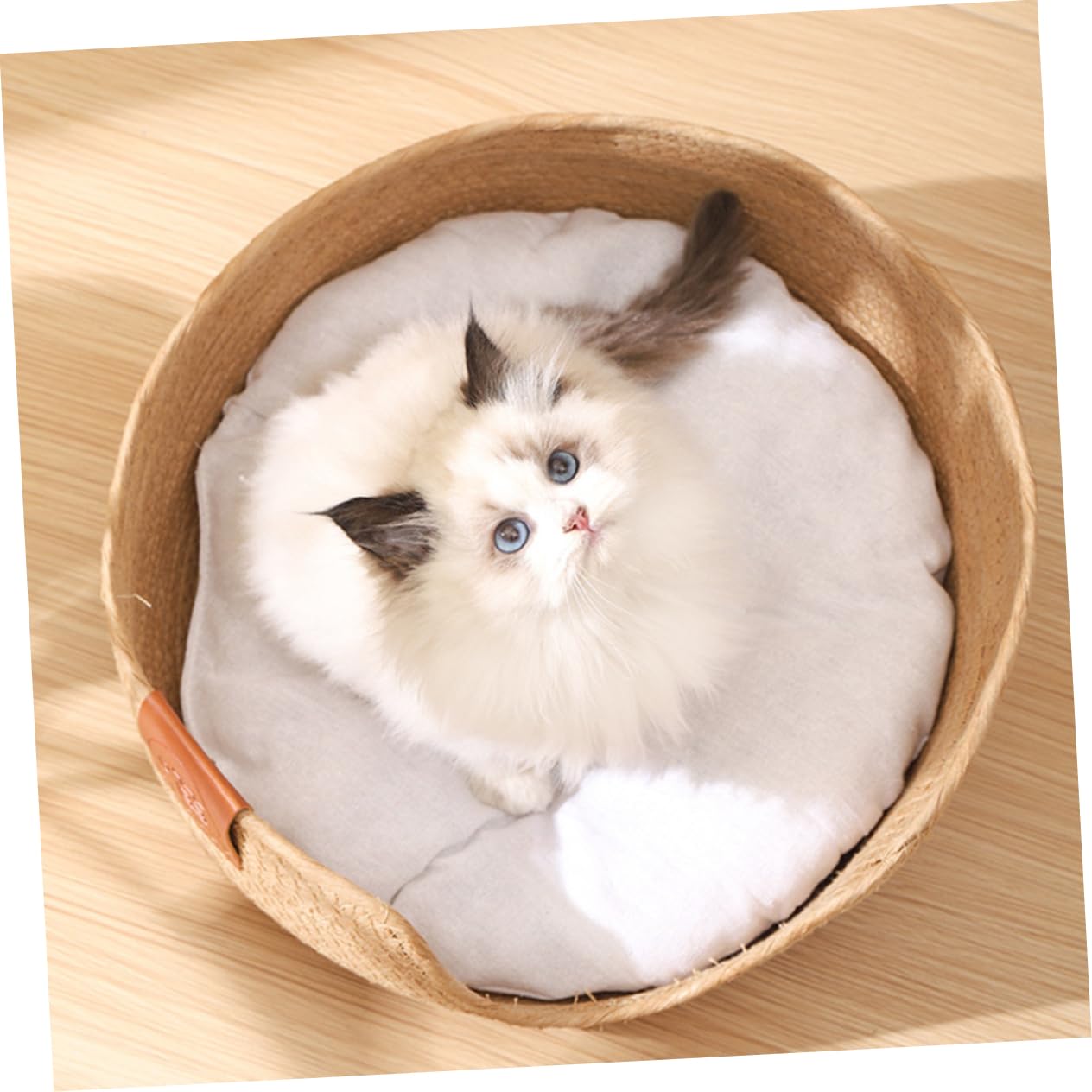 Eco-Friendly Straw Nest Cat Scratcher Bed - Washable Rattan Pet Bed with Cotton Mat for Cats & Small Dogs | Cozy Half-Enclosed Design for Indoor Lounging, Scratching & Napping