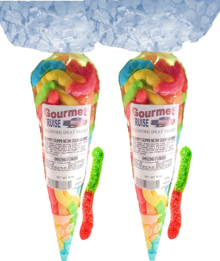 Sour Worms Gummy Candy (2 Pack) 20oz - Gourmet Kruise Signature Gift Bags - Perfect for Halloween Treats, Party Favors & Movie Night Snacks