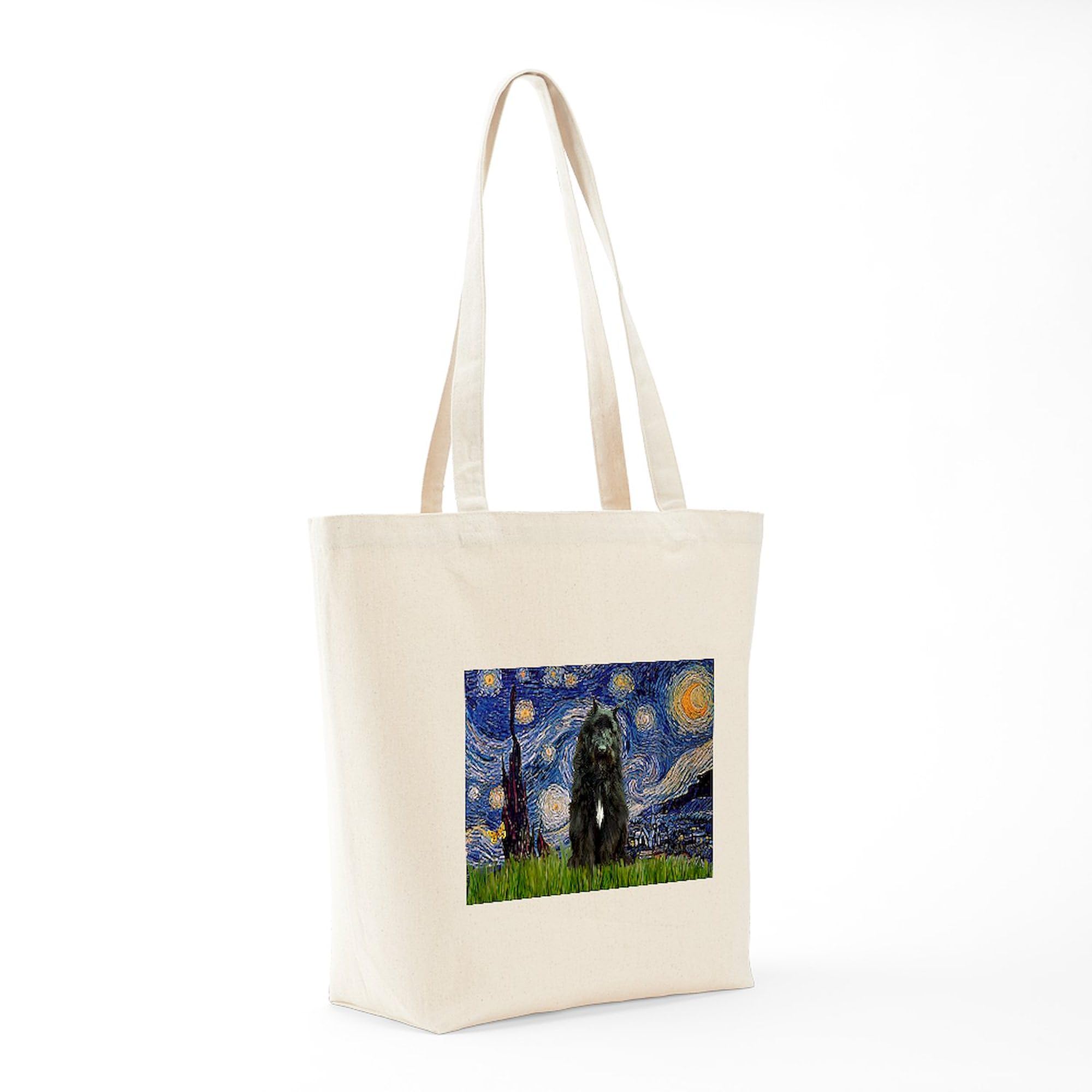 Starry Night Bouvier Tote Bag - Natural Canvas Reusable Shopping Bag for Groceries, Beach & Everyday Use | Eco-Friendly Cotton Tote with Artistic Design