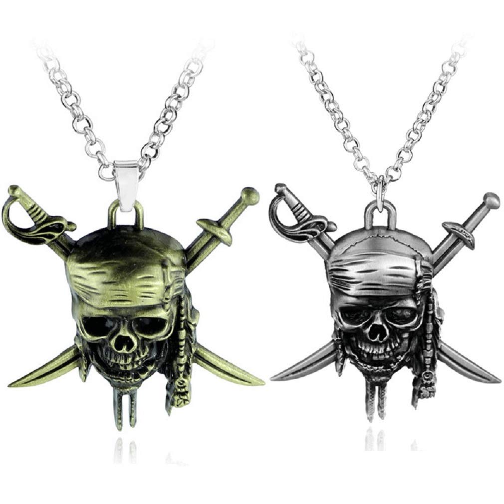 Viking Pirate Skull Necklace for Men - Gothic Punk Jewelry with 19.7