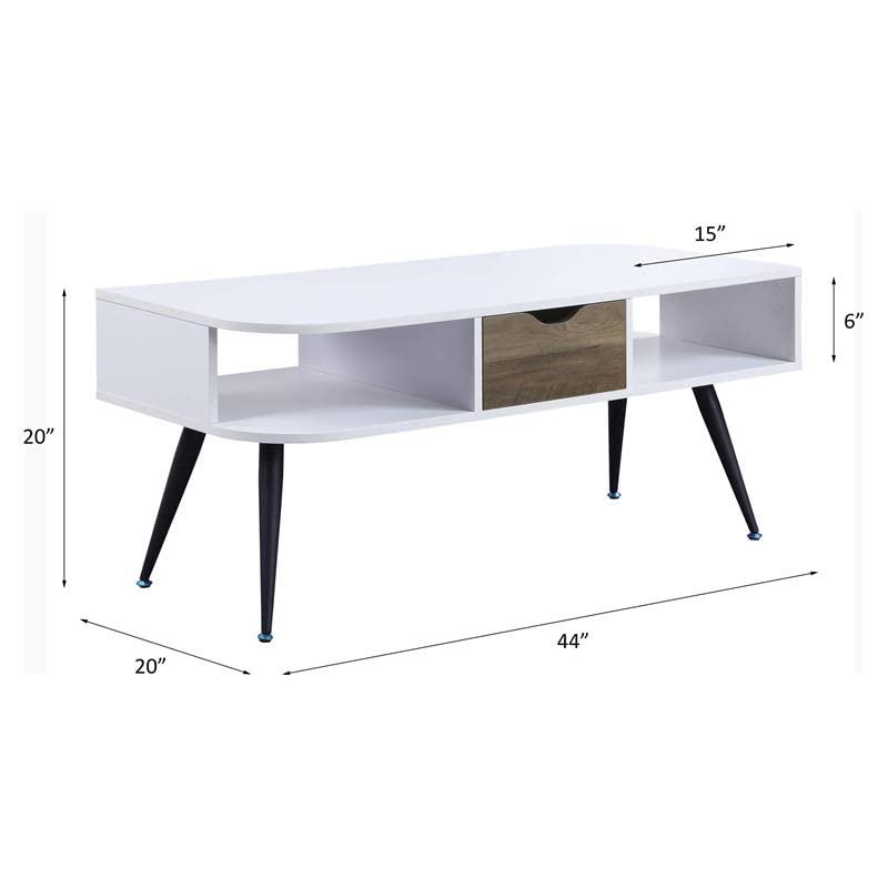 Acme Halima White and Black Wooden Coffee Table with Storage Shelf | Modern Living Room Furniture for Small Spaces, Home Decor, and Storage Solutions