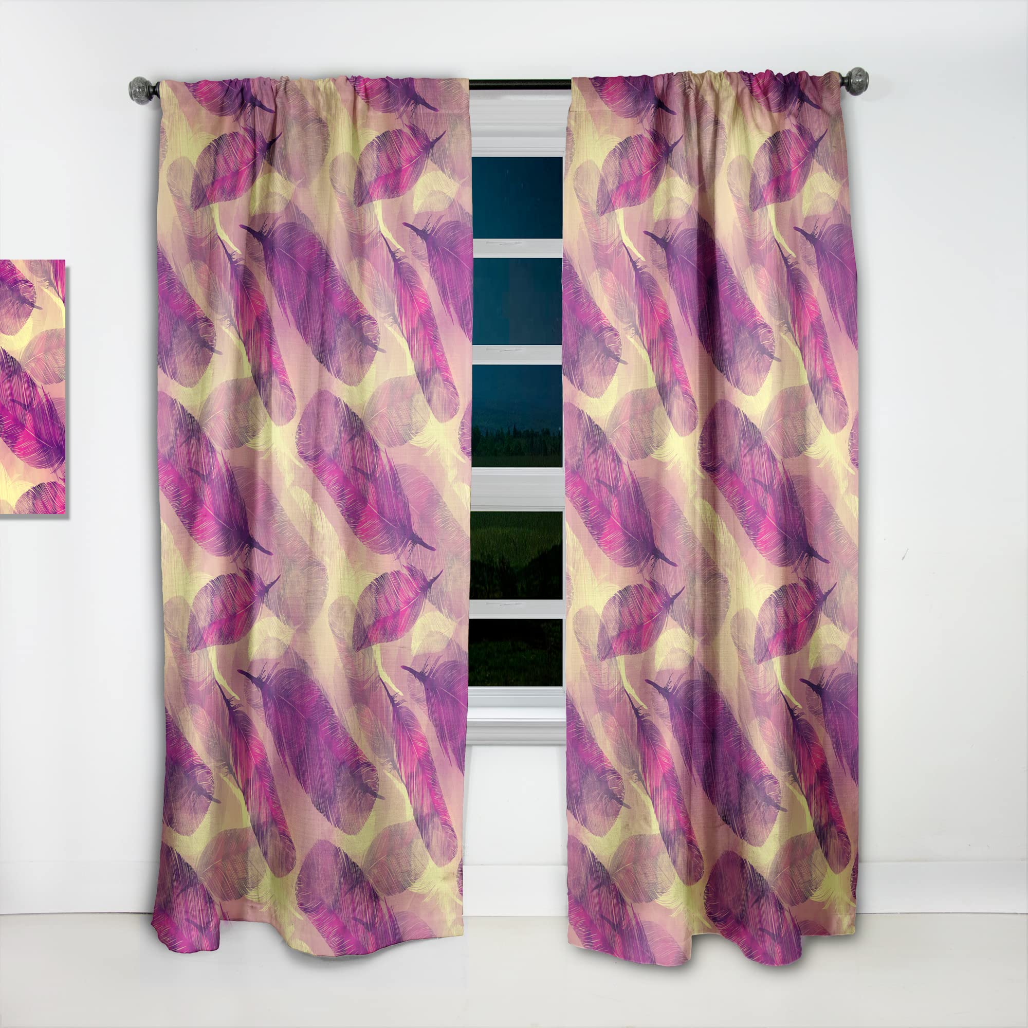 DesignQ Feathers Boho Pattern Thermal Insulated Curtains - Single Panel 52x90 Inches - Blackout Drapes for Bedroom & Living Room - Perfect for Home Decor, Privacy & Light Control
