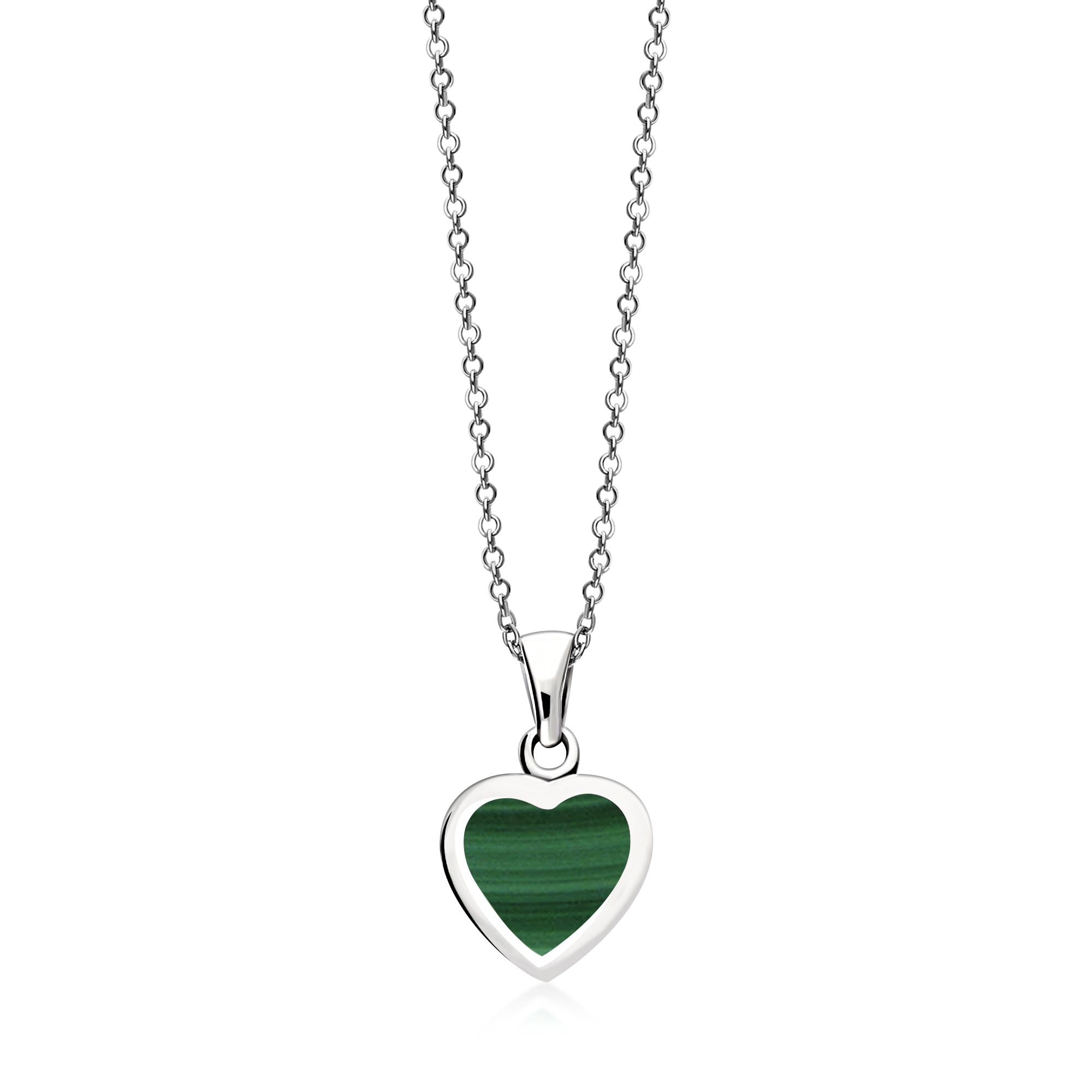 Sterling Silver Whitby Jet & Malachite Double-Sided Heart Pendant Necklace - Elegant Jewelry Gift for Women, Perfect for Valentine's Day, Anniversary & Special Occasions