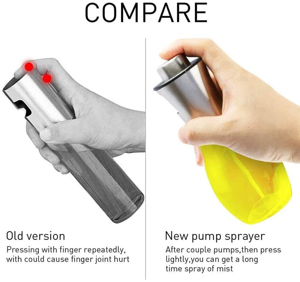 HKUTOTECH Stainless Steel Oil Spray Bottle for Cooking - 8oz Glass Oil Dispenser for Baking, Grilling, Roasting, Frying & Salad Dressing | Perfect for Kitchen, BBQ, Camping & Healthy Cooking