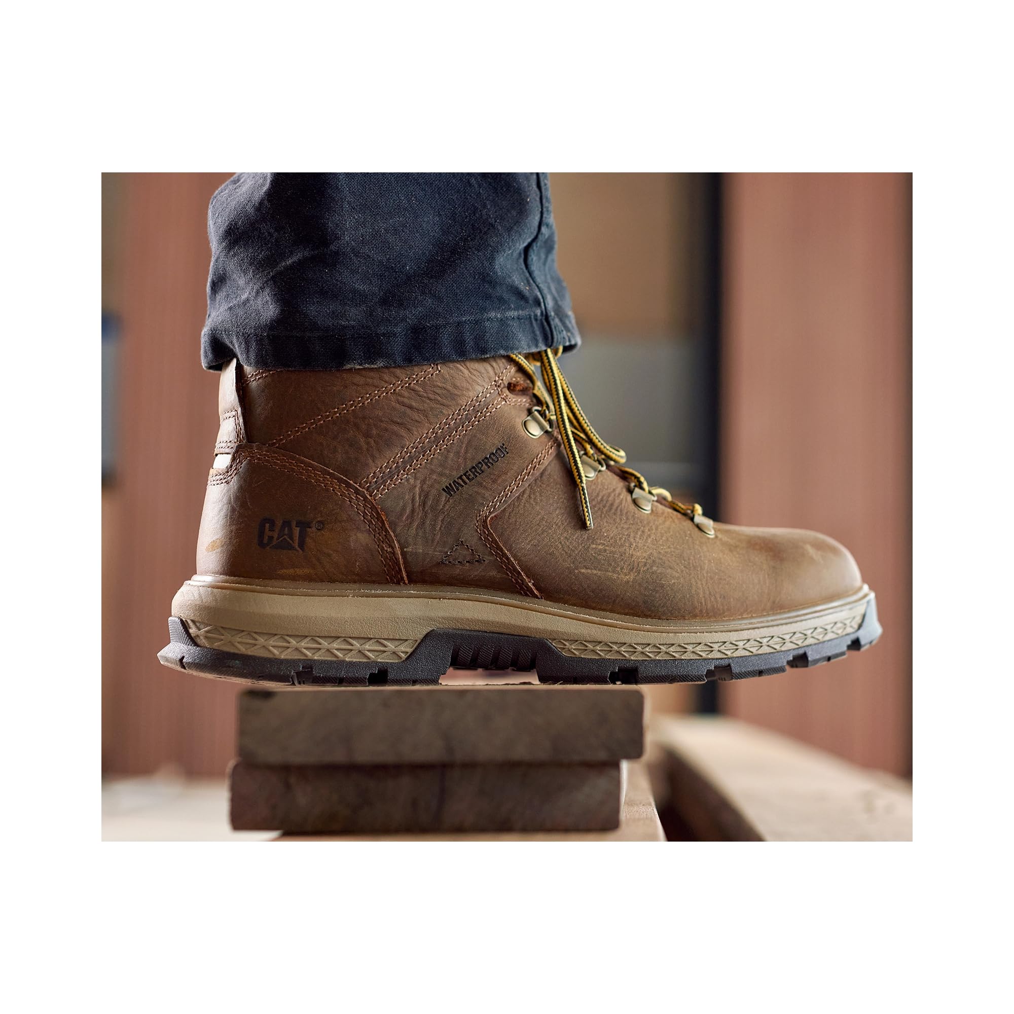 Cat Footwear Men's Exposition Hiker Waterproof Construction Boot - Durable Work Boots for Outdoor & Hiking - Pyramid Brown, Size 12 - Ideal for Construction Sites, Hiking Trails & Rough Terrain