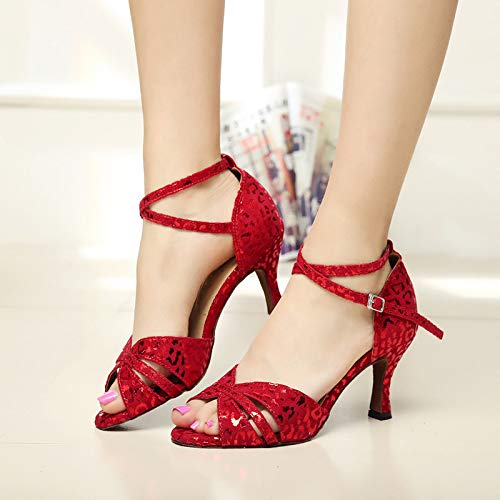 SWDZM Women's Ballroom Dance Shoes - Latin Salsa Bachata Performance Shoes with Sparkly Rhinestones (Model QJW6187) | Professional Dancewear for Competition, Wedding & Social Dancing