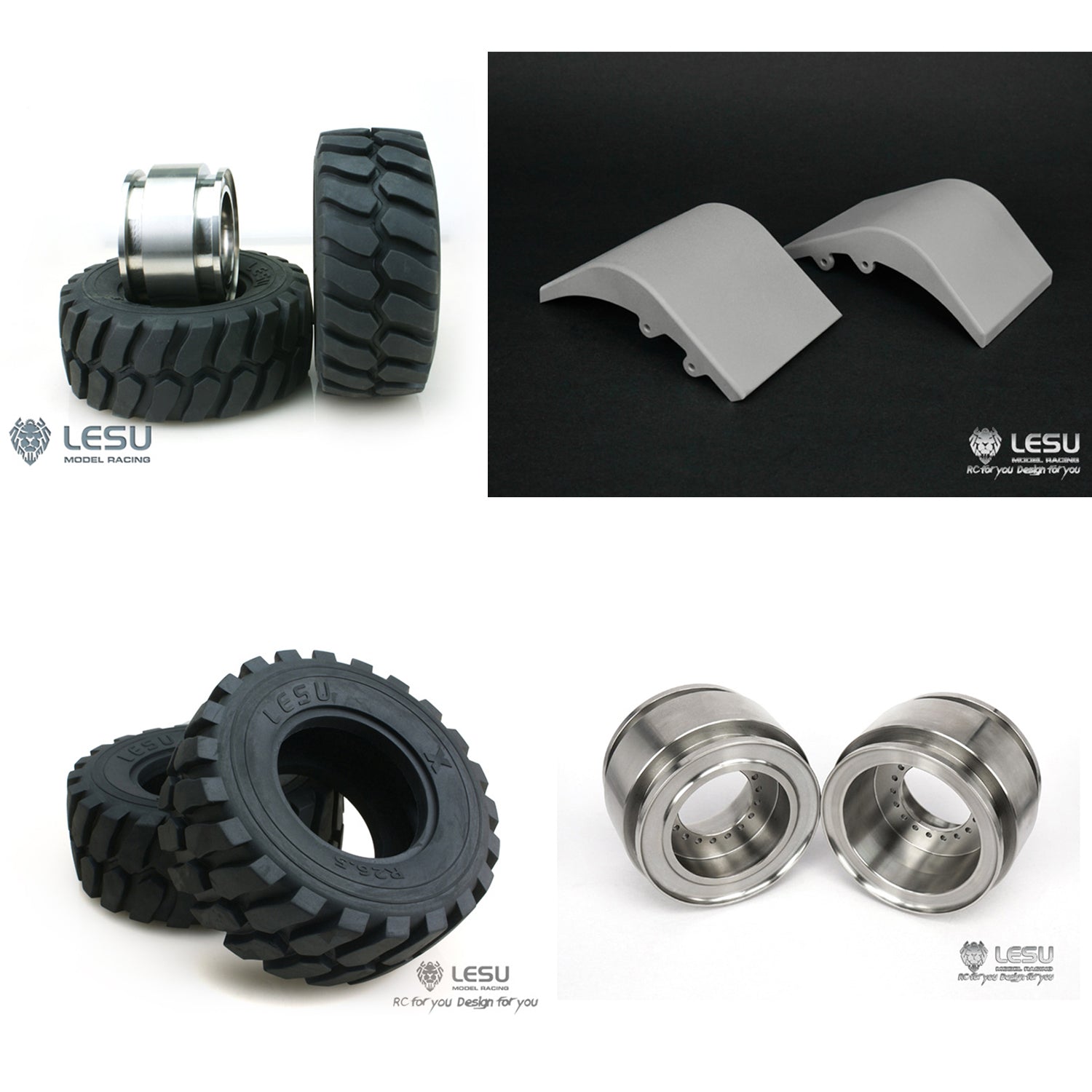 1/15 Scale Metal Stainless Steel Wheel Hubs with Rubber Tires for LESU Hydraulic Loader, DIY RC Car Model Truck & TAMIYA - Perfect for RC Vehicle Upgrades, Off-Road Crawling and Scale Model Building