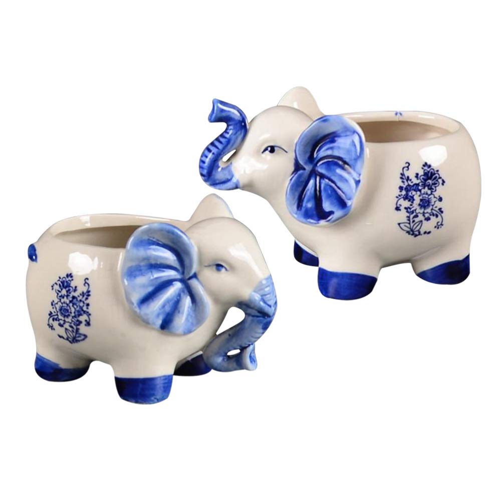 YARNOW 2-Piece Elephant Shaped Ceramic Succulent Planter Pots - Cute Bonsai Flower Pots for Office Desk, Home Decor & Indoor Plants - Perfect for Desktop Decor, Wedding Centerpieces & Gift Ideas