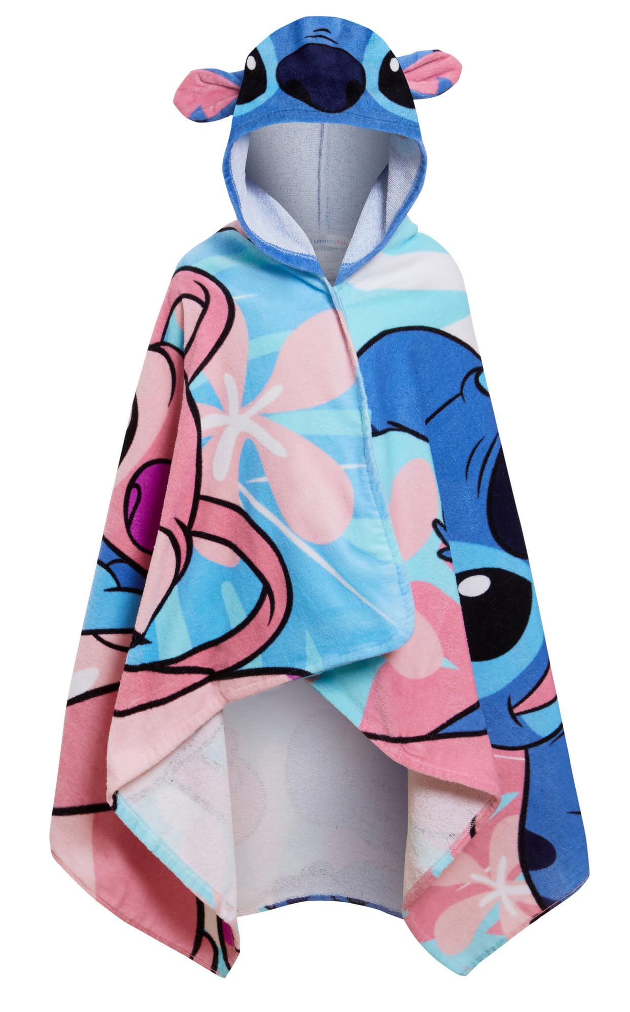 Disney Stitch Hooded Towel for Kids - 100% Cotton Angel Poncho, Beach & Bath Towel, Swimming Wrap & Changing Robe - Perfect for Pool, Beach, Bath Time & After-Swim Warmth