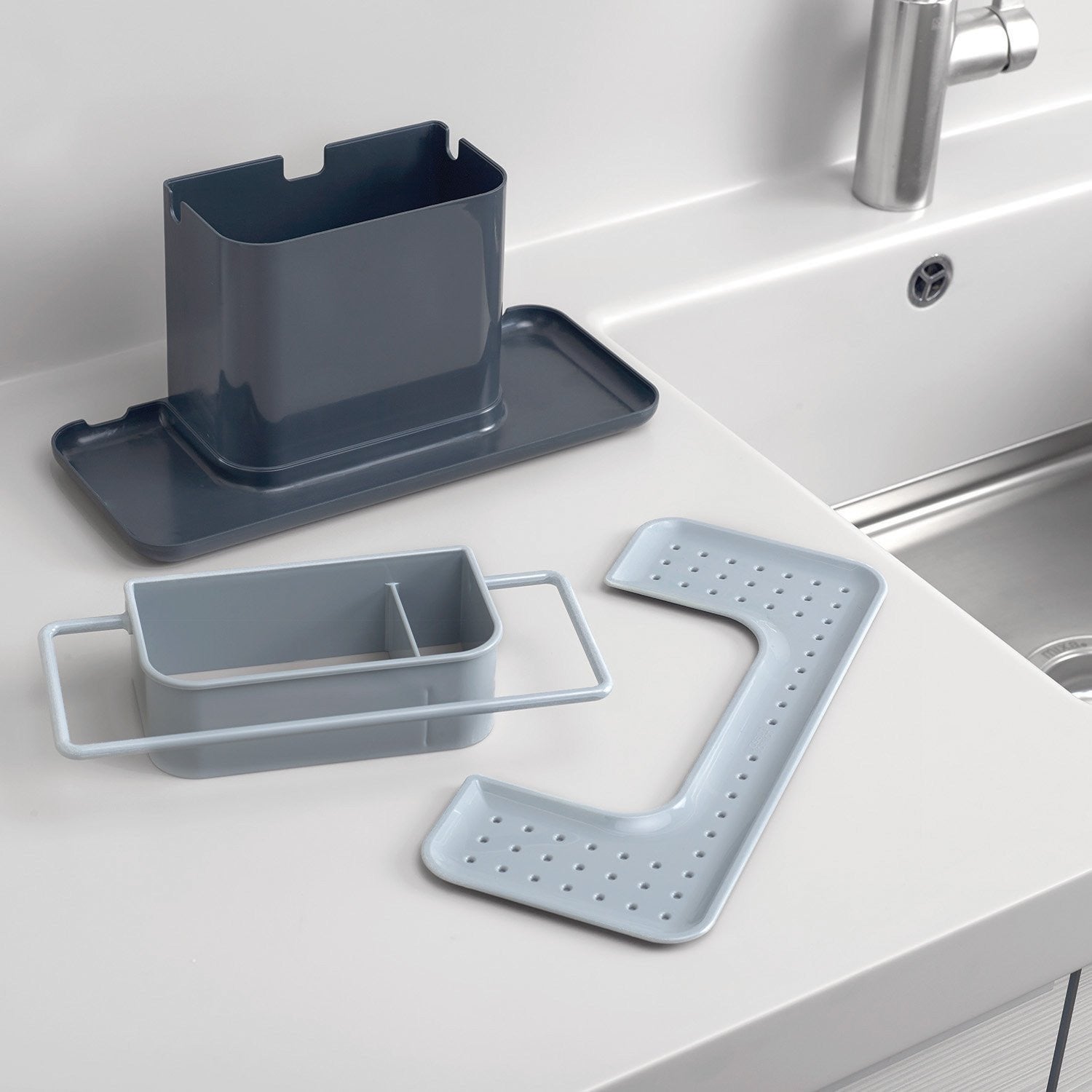 Stainless Steel Sink Caddy Organizer - 3-Tier Kitchen Countertop Storage for Sponges, Soap & Cleaning Supplies | Perfect for Small Bathroom, RV & Apartment Sinks