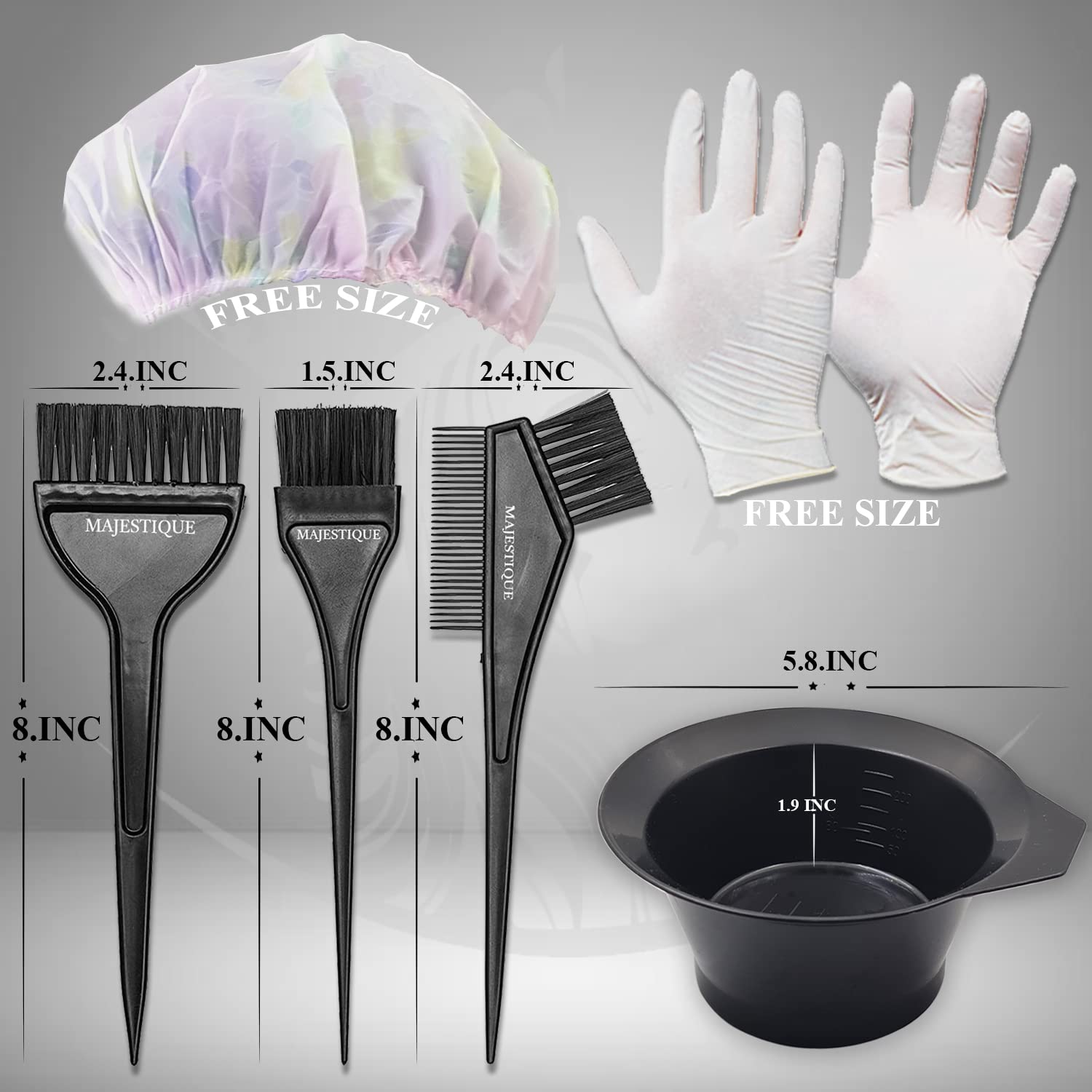Majestique Professional Hair Coloring Kit - 6 Piece Salon Hair Dye & Bleaching Tools Set with Dye Brush, Tinting Bowl, Cape & Gloves | Perfect for Home Hair Coloring & Salon Styling