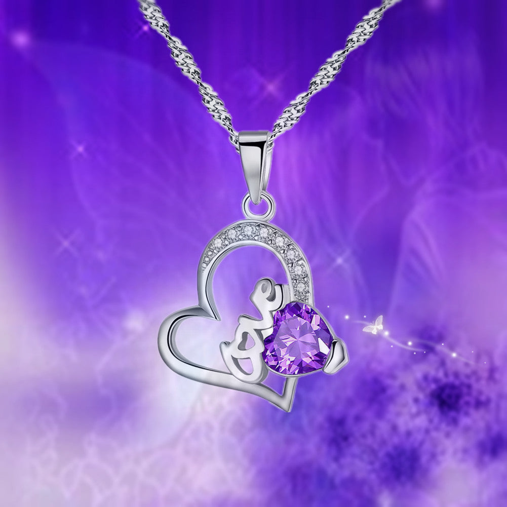Elegant MABELLA Purple Heart Pendant Necklace - Sterling Silver with Simulated Amethyst Gemstone | Perfect Christmas Gift for Women, Anniversary Present | Ideal for Date Nights, Parties & Special Occasions