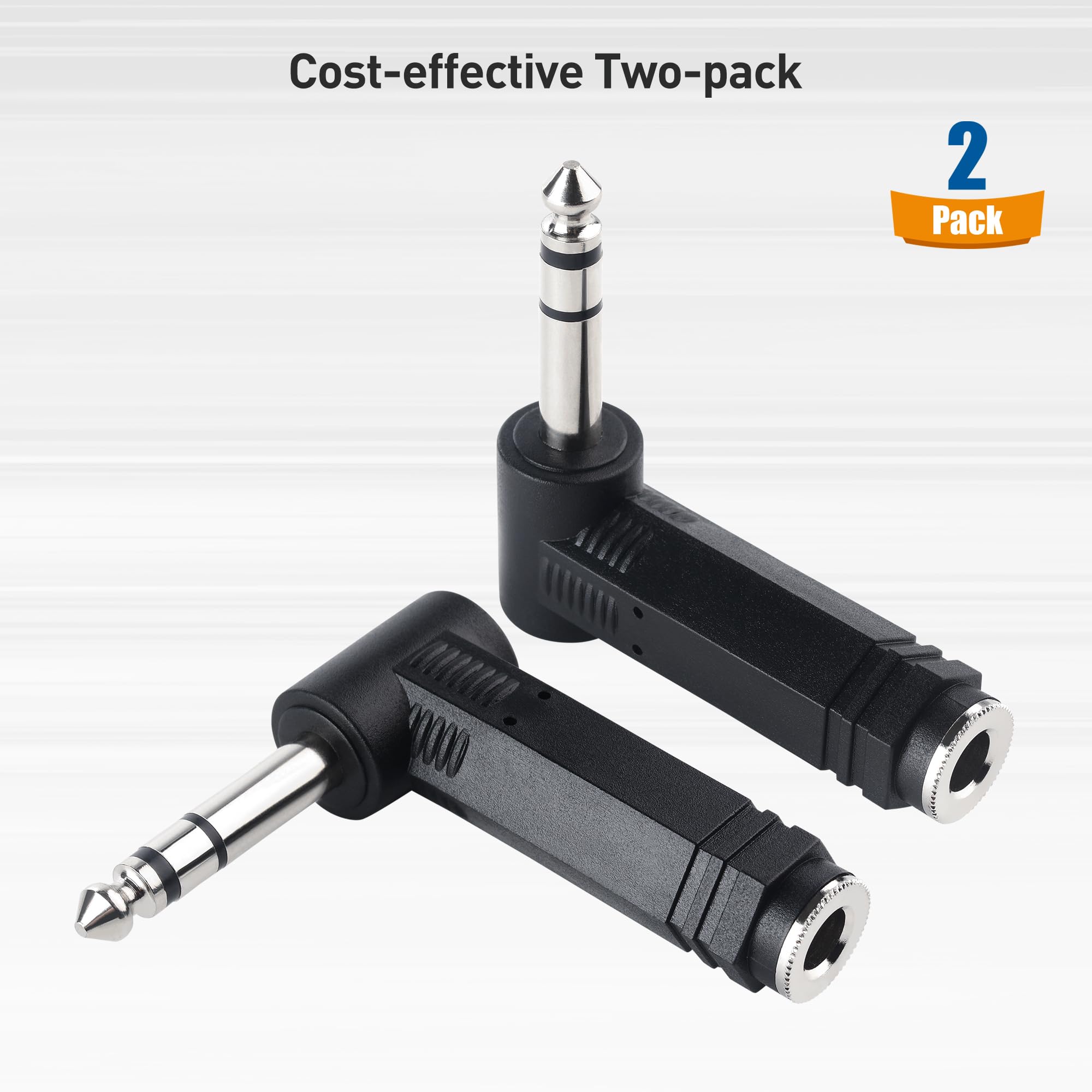 Cable Matters 2-Pack 1/4 Right Angle TRS Adapter - 6.35mm Right Angle Audio Connector for Professional Studio Equipment, Guitar, Keyboard & DJ Gear - Perfect for Tight Spaces & Clean Cable Management
