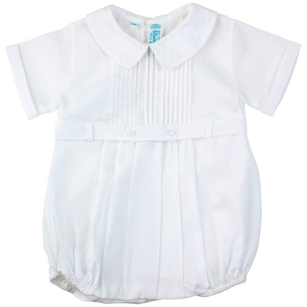 Feltman Brothers Baby Boy Romper - Pintucked Creeper Outfit for Baptism & Christening - Soft Cotton Newborn Church Outfit for Special Occasions