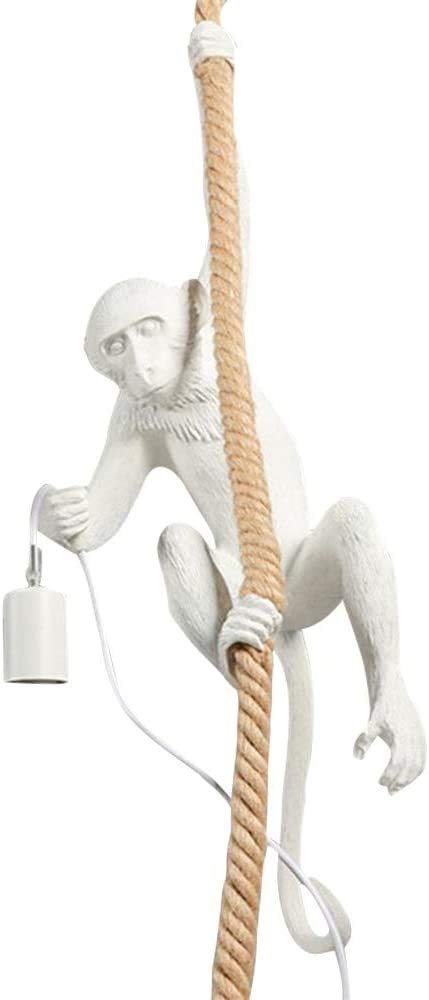 Vintage White Monkey Pendant Light - Creative Hemp Rope Chandelier for Dining Room, Living Room, Bedroom, Bar & Cafe | Industrial Loft Lighting Fixture | Perfect for Farmhouse, Boho & Retro Home Decor