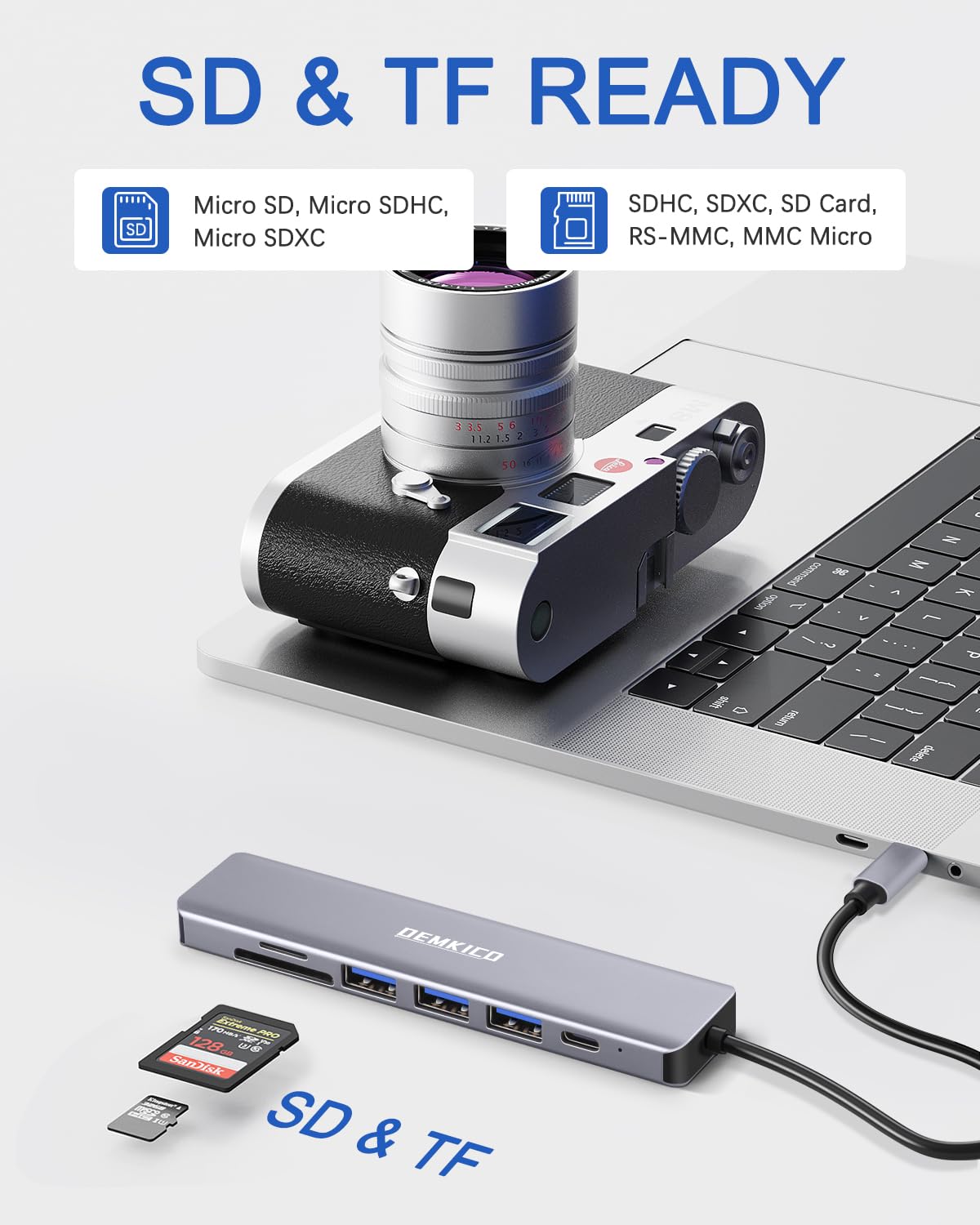 DEMKICO 7-in-1 USB C Hub Adapter with 4K HDMI, SD/TF Card Reader, 3 USB Ports, 87W PD Charging - Compatible with MacBook Pro/Air, XPS & USB C Devices - Perfect for Home Office, Travel & Multi-Screen Workstations