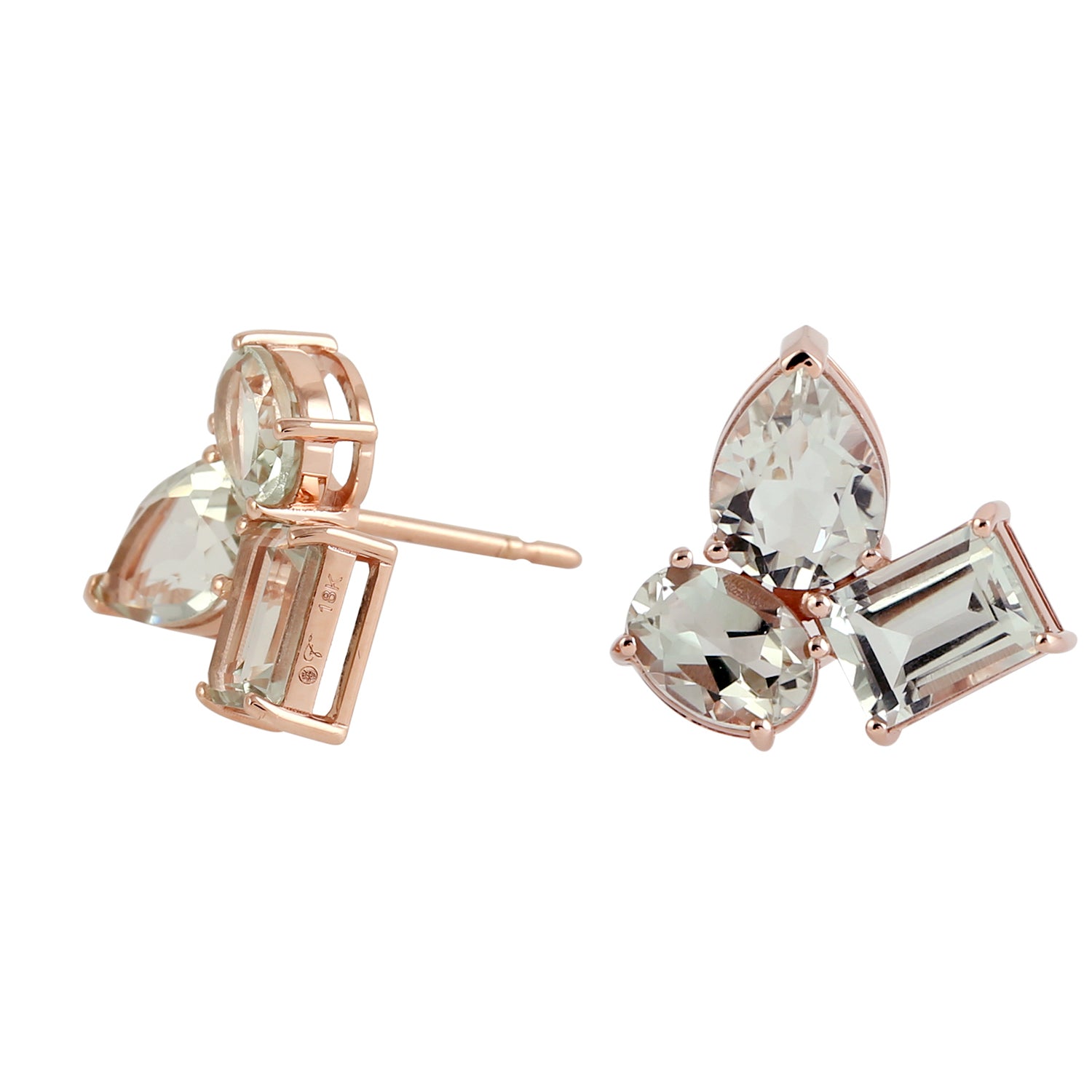 Green Amethyst February Birthstone Stud Earrings - 18k Rose Gold Three Stone Jewelry for Women | Perfect Gift for Valentine's Day, Anniversary & Special Occasions