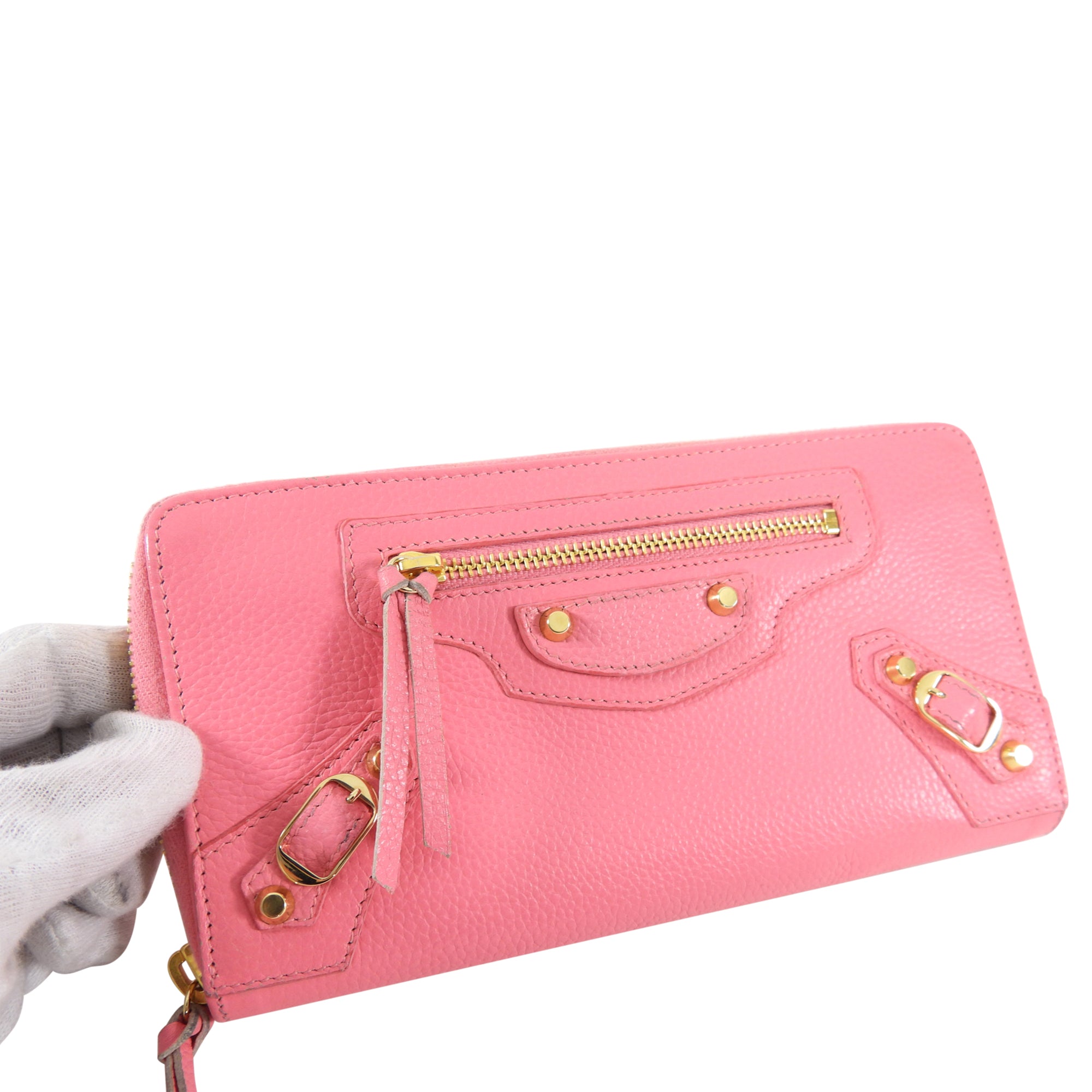Balenciaga Pink Leather Classic City Zip Wallet for Women | Luxury Designer Wallet for Everyday Use & Travel | Compact & Stylish Accessory