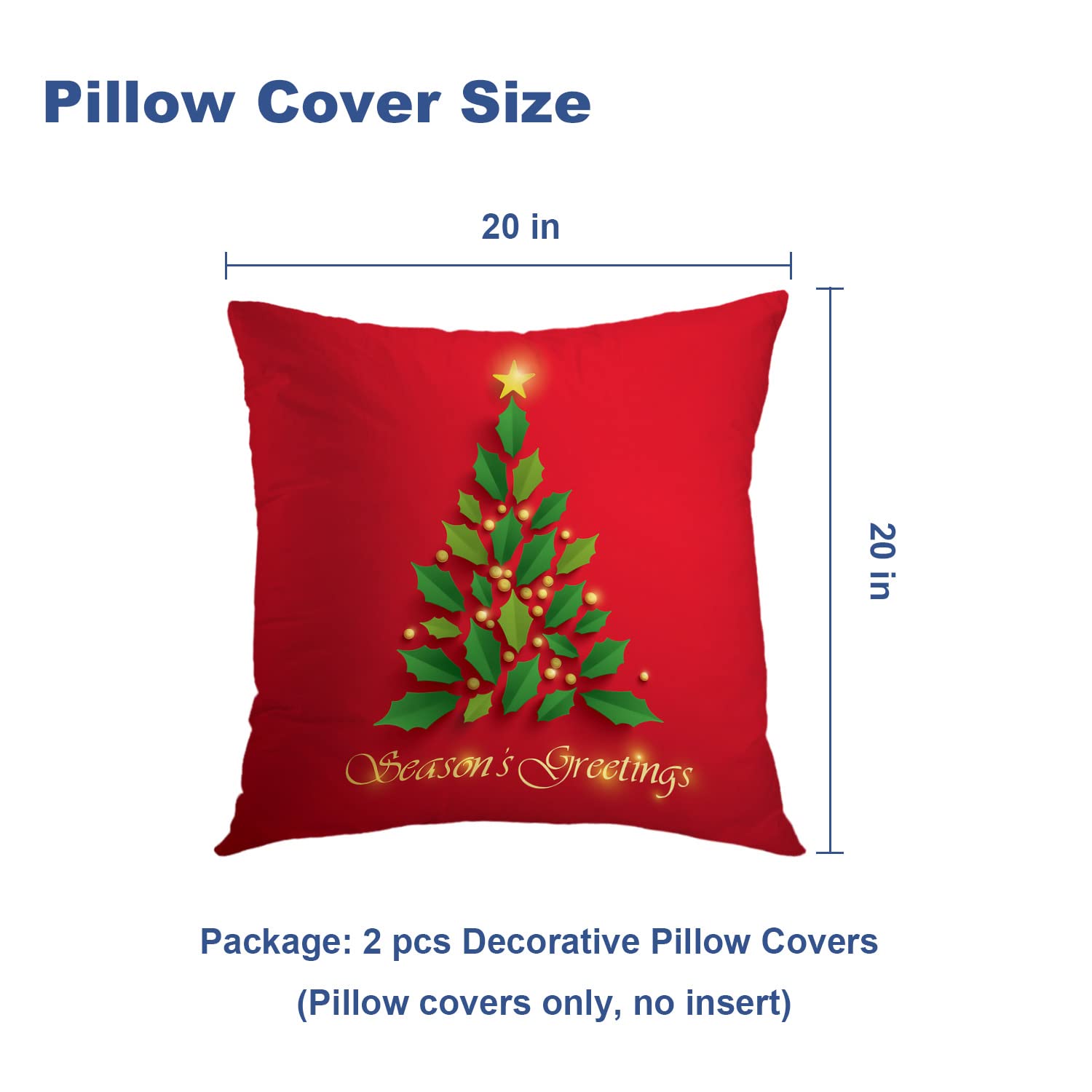 Batmerry Christmas Throw Pillow Covers 20x20 Inch - Festive Christmas Tree Star Green Winter Decor for Couch, Sofa & Bed - Digital Printed Blended Fabric with Invisible Zipper | Perfect for Holiday Home Decor, Christmas Party & Cozy Winter Ambiance