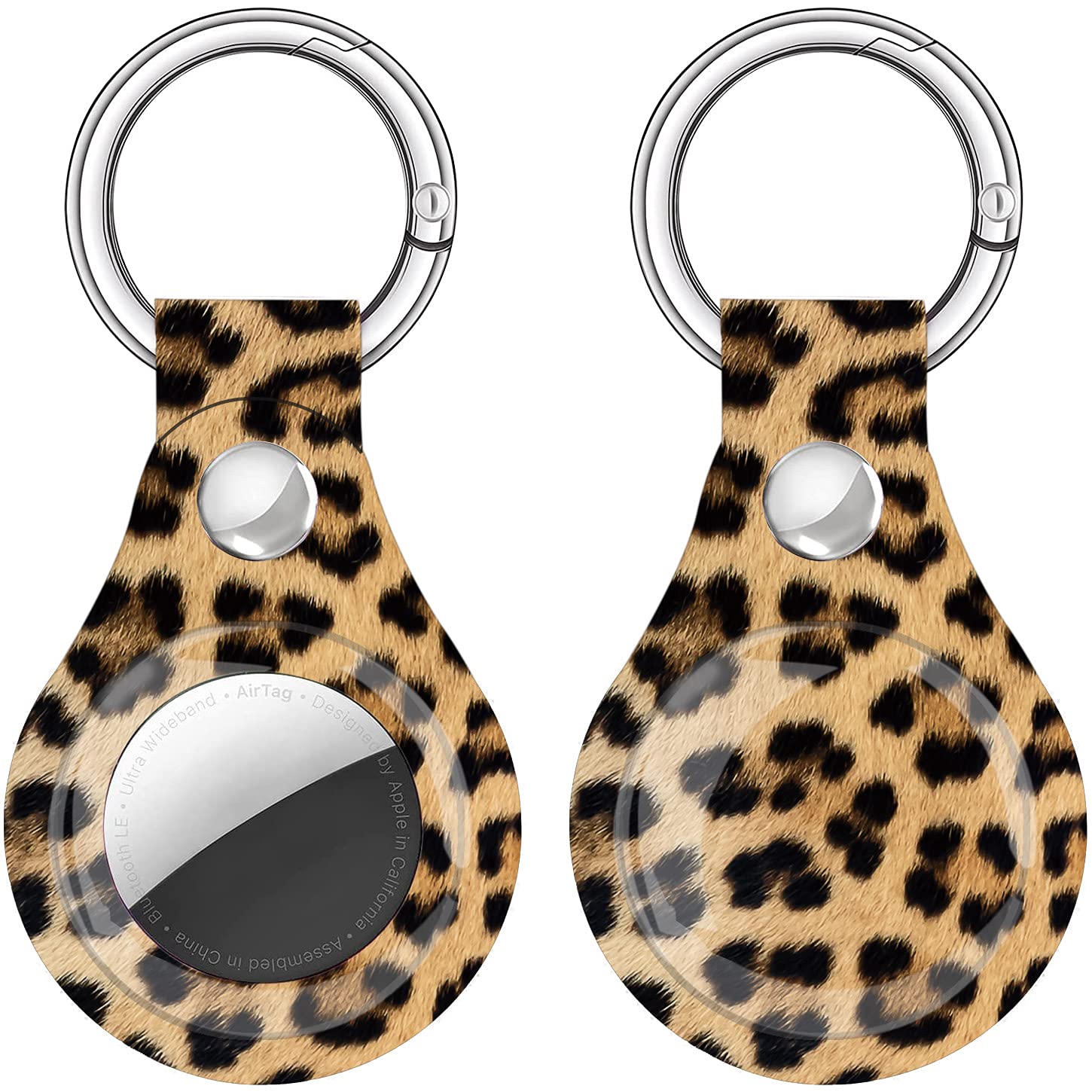 Cute Anti-Lost AirTag Case Holder with Keychain - Scratch Resistant Protective Cover for Apple AirTag 2021 (Leopard Print) | Perfect for Keys, Wallets, Luggage & Pet Tracking