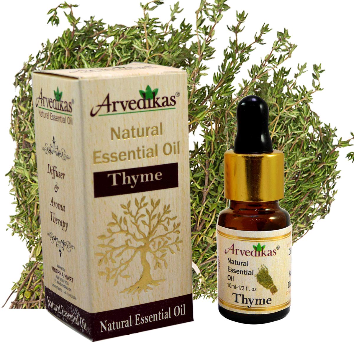 100% Pure Thyme Essential Oil - 10ml, Natural & Undiluted for Aromatherapy, Massage & Skin Care | Arvedikas