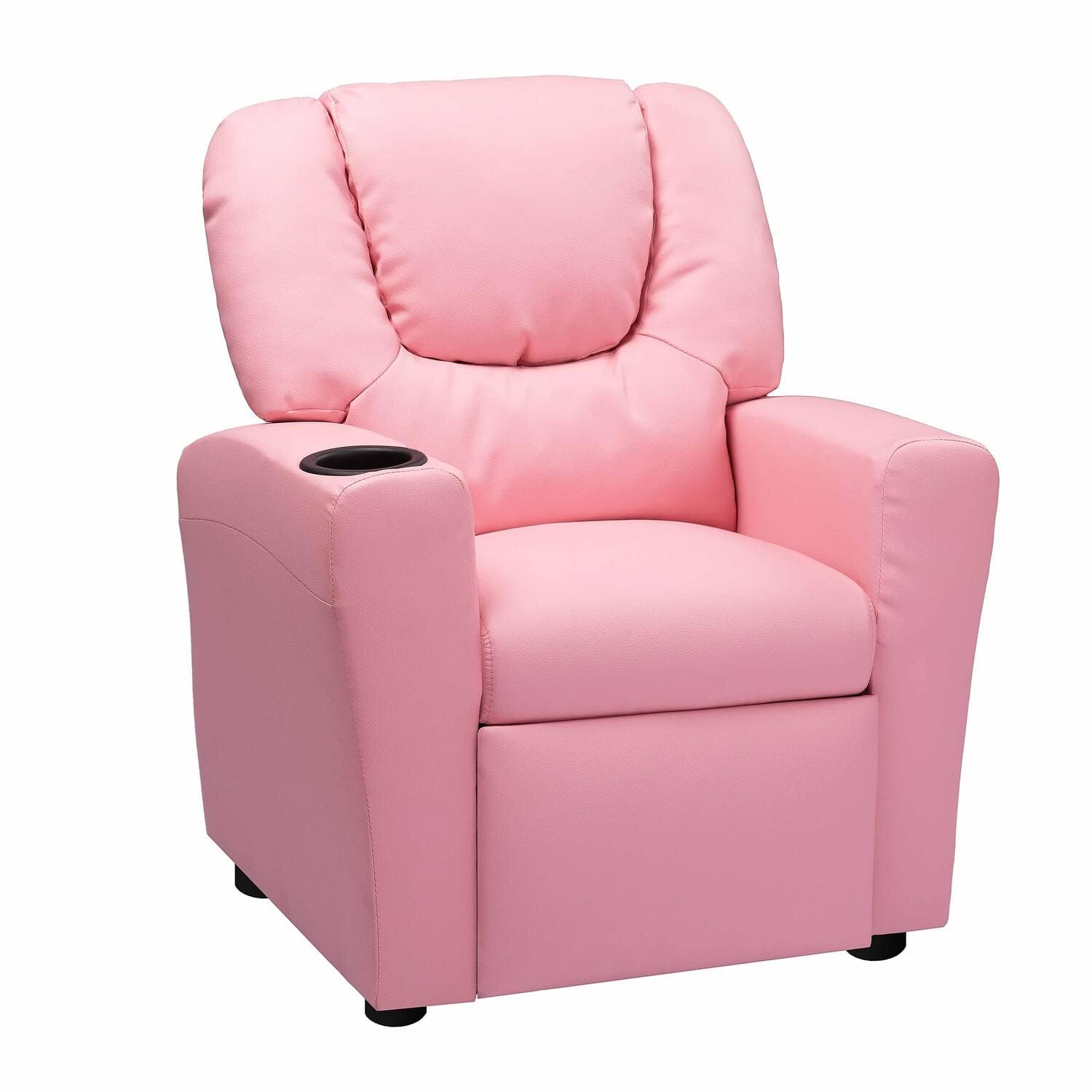 Naomi Home Suri Push Back Kids Recliner Chair with Footrest & Cup Holders - Toddler Recliner for Boys & Girls Ages 3+ (Pink) - Perfect for Playrooms, Bedrooms & TV Time - Durable PVC Kids Furniture for Relaxing & Snacking