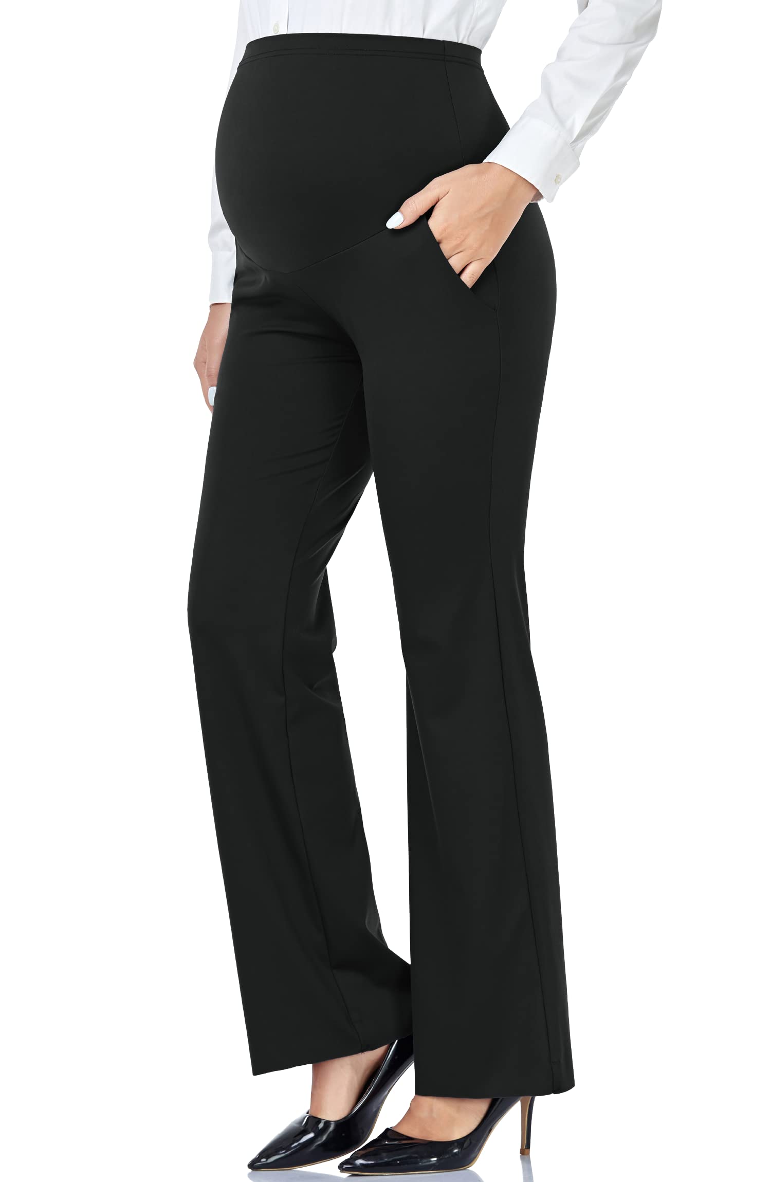**AMPOSH Women's Maternity Bootcut Work Pants with Pockets - Stretchy Flare Yoga Pants for Pregnancy, Workout & Daily Wear - Comfortable Office & Casual Outfit**    *(Use Cases: Perfect for pregnant women at work, yoga sessions, running errands, or casual outings.)*