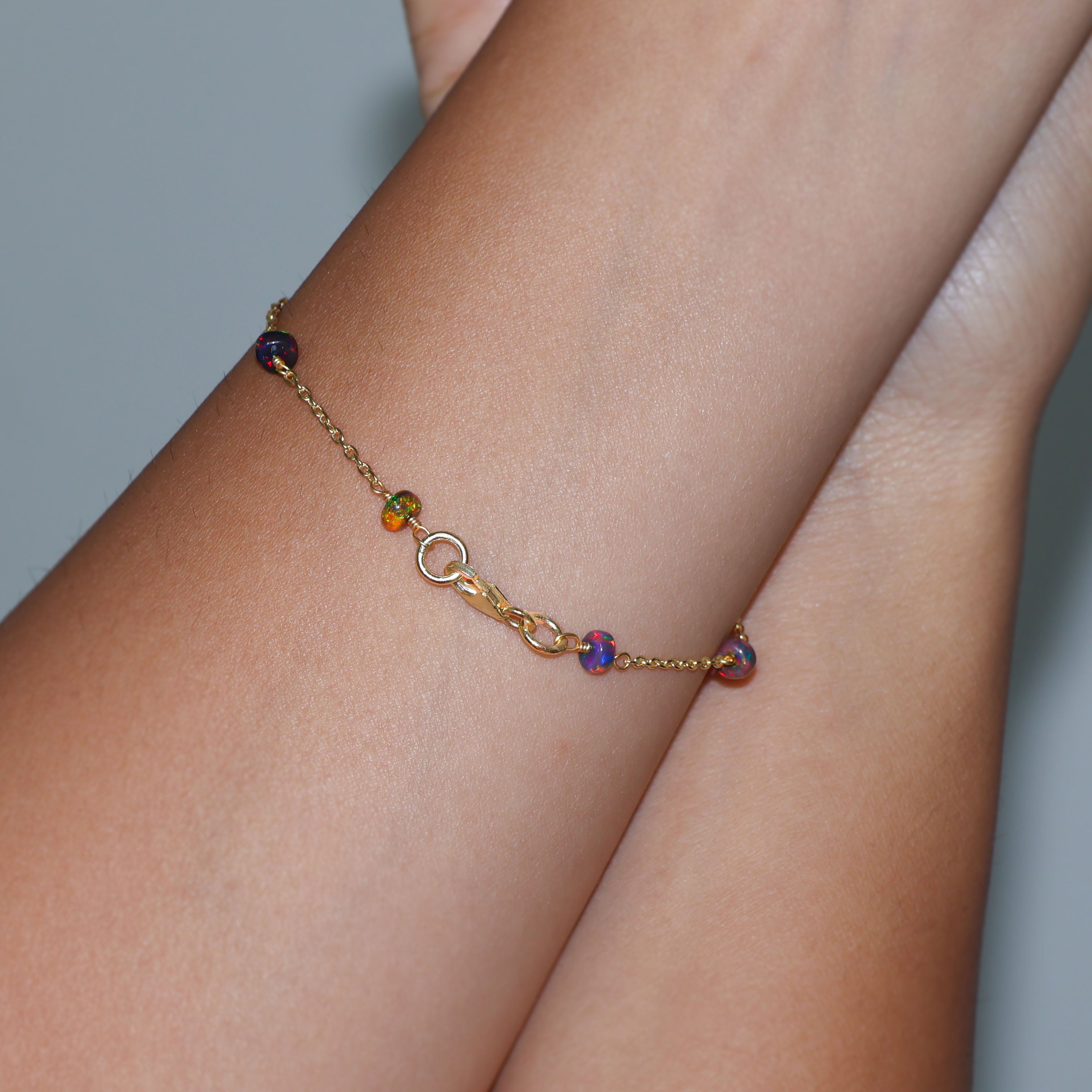 Handmade Black Opal Rondelle Beaded Chain Bracelet for Women - Elegant Boho Jewelry Gift for Birthday, Anniversary & Special Occasions