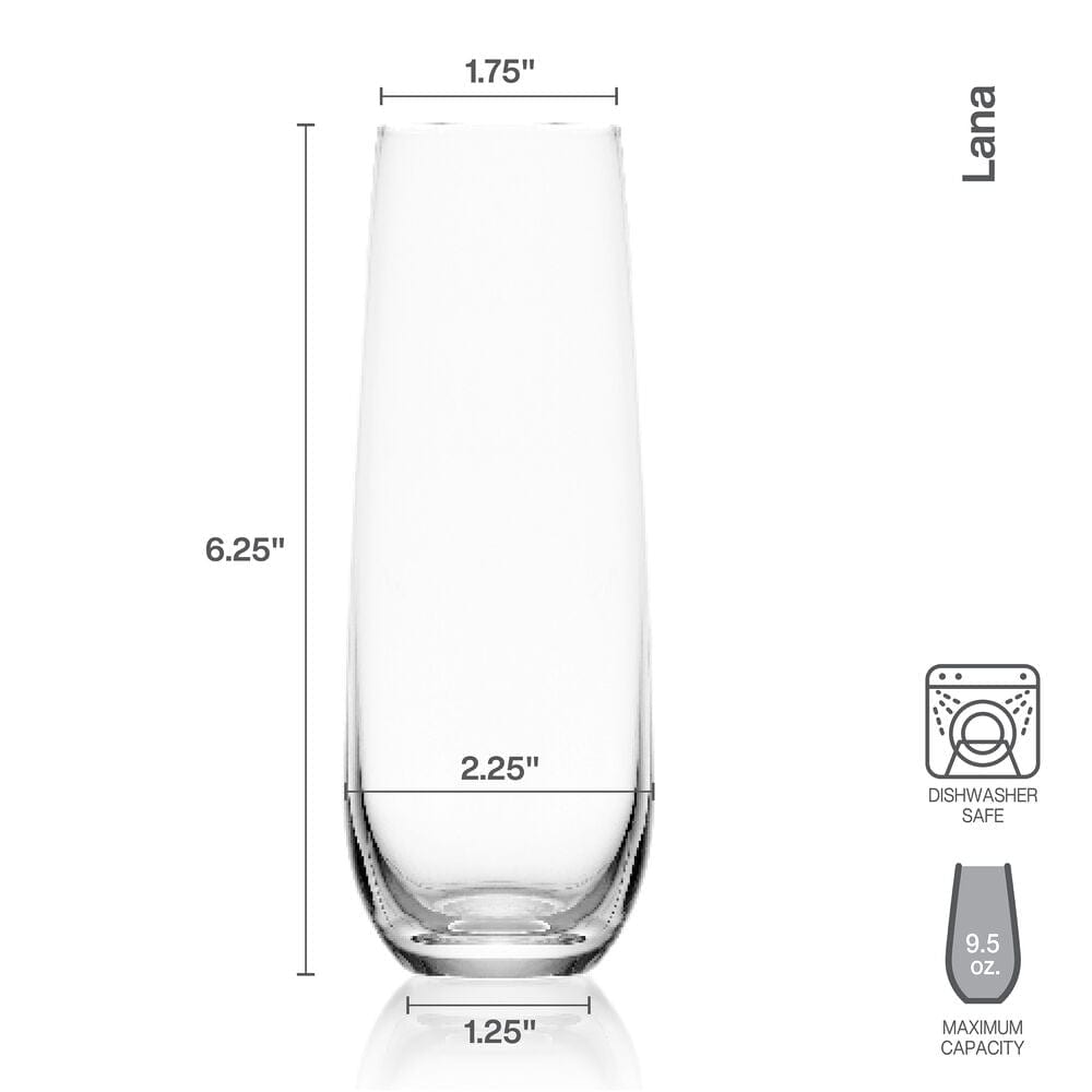 Premium Set of 4 Stemless Flute Glasses - Elegant Crystal Clear Wine Glasses for Champagne, Cocktails & Sparkling Wine - Perfect for Parties, Weddings & Romantic Dinners