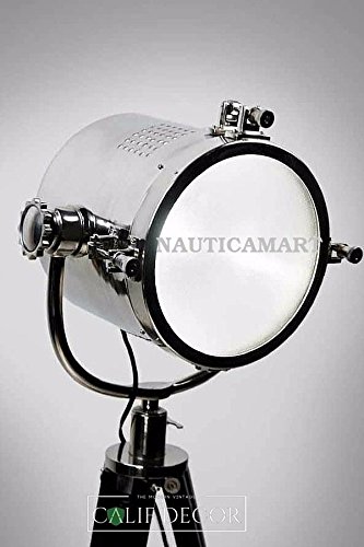 NAUTICALMART Chrome Finish Black Wooden Tripod Floor Lamp - Modern Living Room Lighting for Home Decor, Bedroom & Office | Perfect for Reading Nook, Cozy Corner & Ambient Lighting