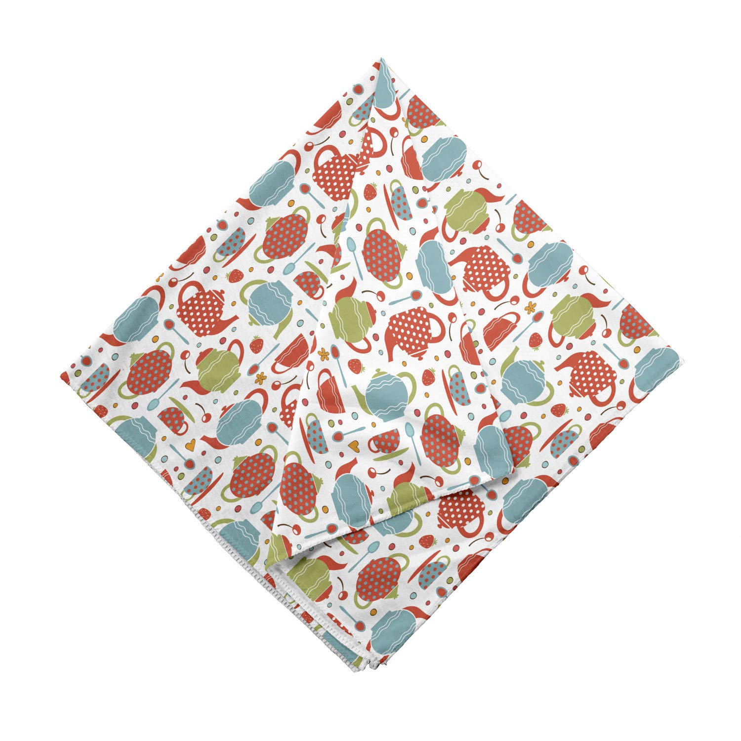 Ambesonne Tea Party Bandana - Pots, Cups & Spoons Print Unisex Head Scarf & Neck Tie for Women & Men | Perfect for Tea Parties, Picnics, Festivals & Vintage Style Outfits