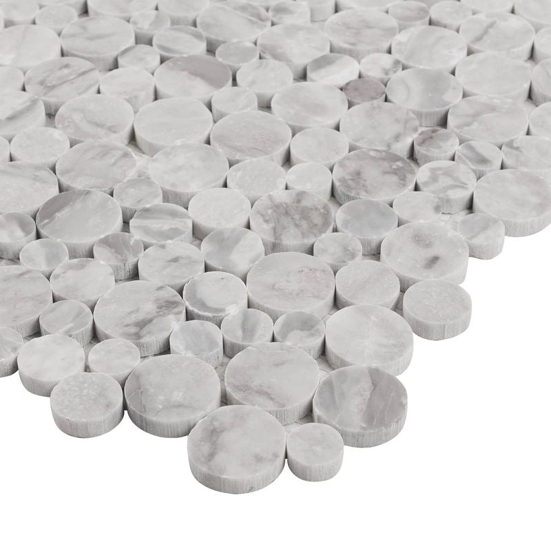 Premium Gray Blend Sliced Circles Stone Mosaic Tile - Natural Stone Wall & Floor Tile for Bathroom, Kitchen Backsplash, and Shower Decor