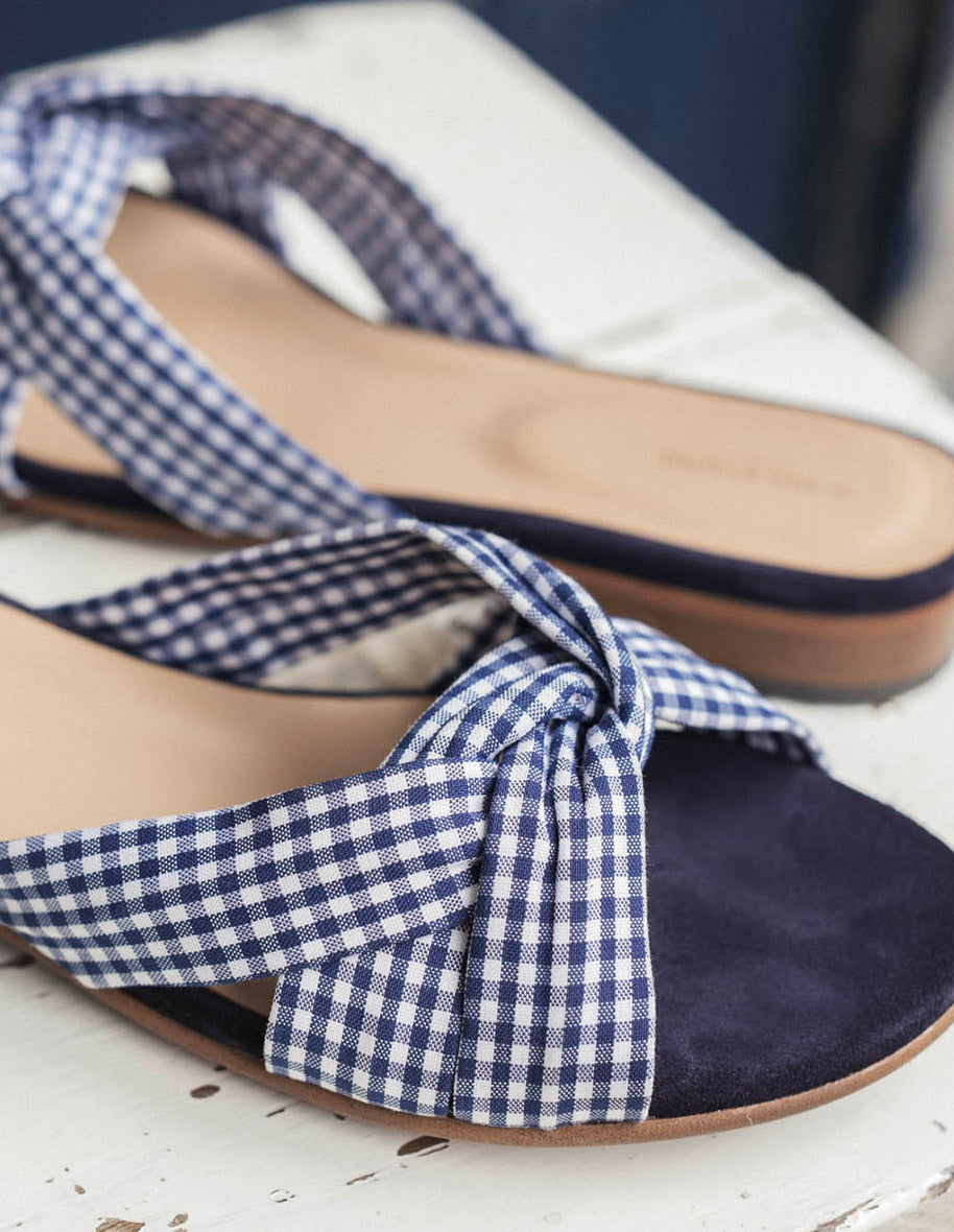 Antoinette Striped Marine Blue Fabric Sandals - Perfect for Beach Vacations & Summer Outfits