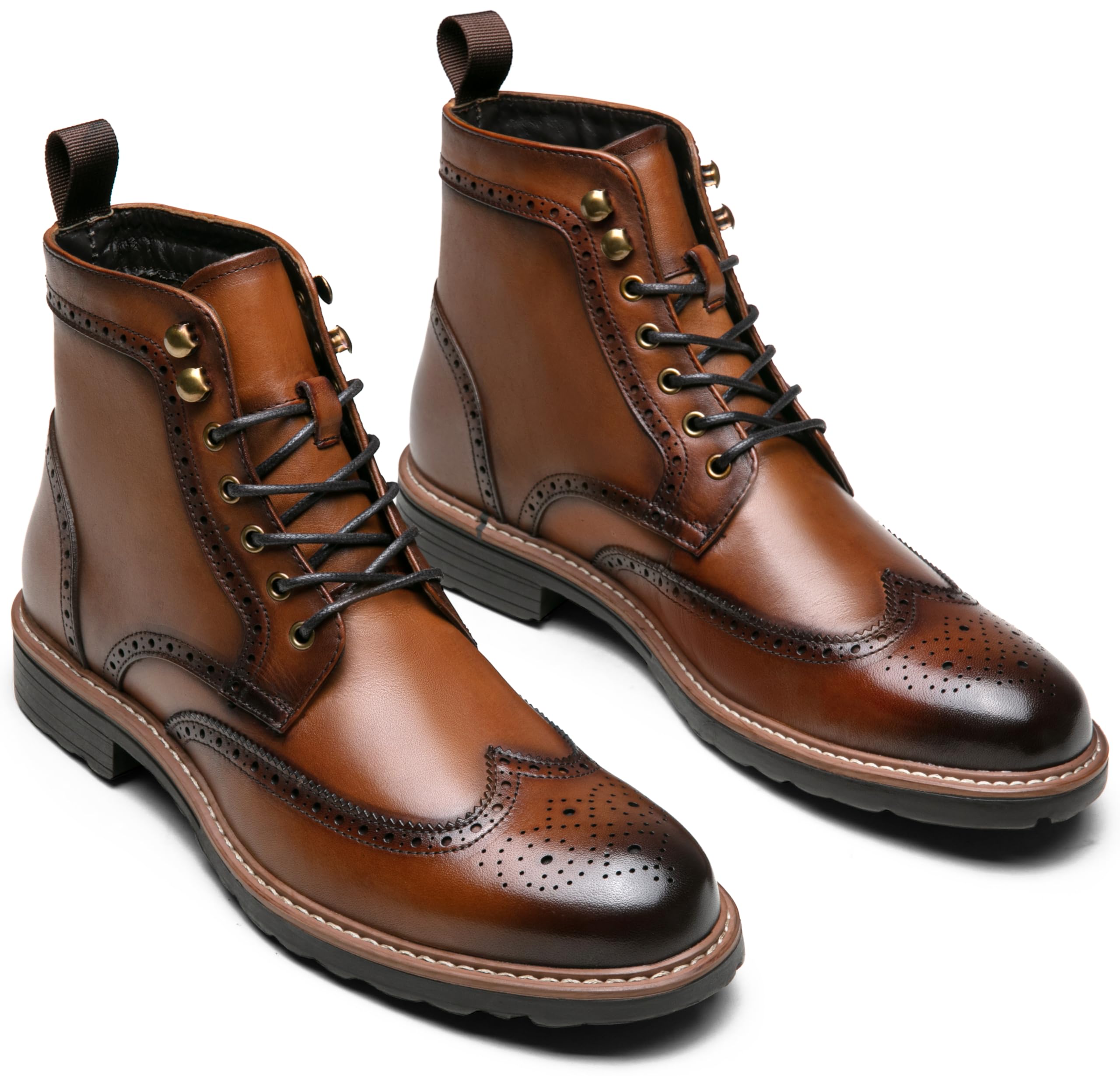 Jousen Men's Retro Leather Dress Boots - Classic Cap Toe Design with Black Rubber Sole | Perfect for Formal Occasions, Office Wear & Vintage Style Outfits