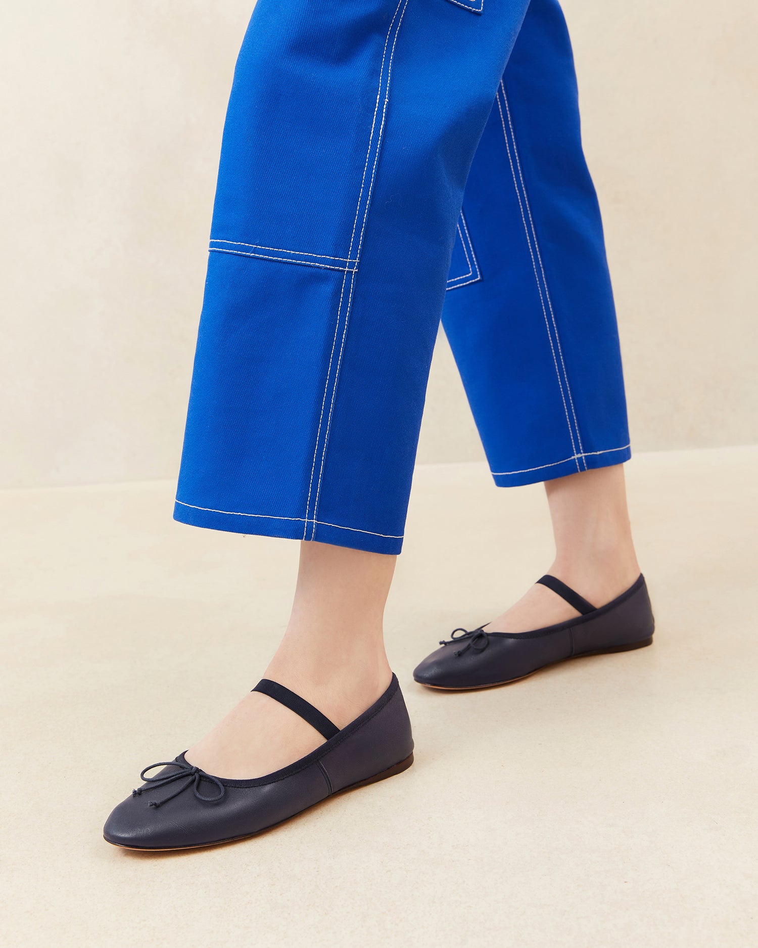 Leonie Navy Blue Genuine Leather Ballet Flats for Women - Comfortable & Stylish Shoes for Work, Travel & Casual Wear