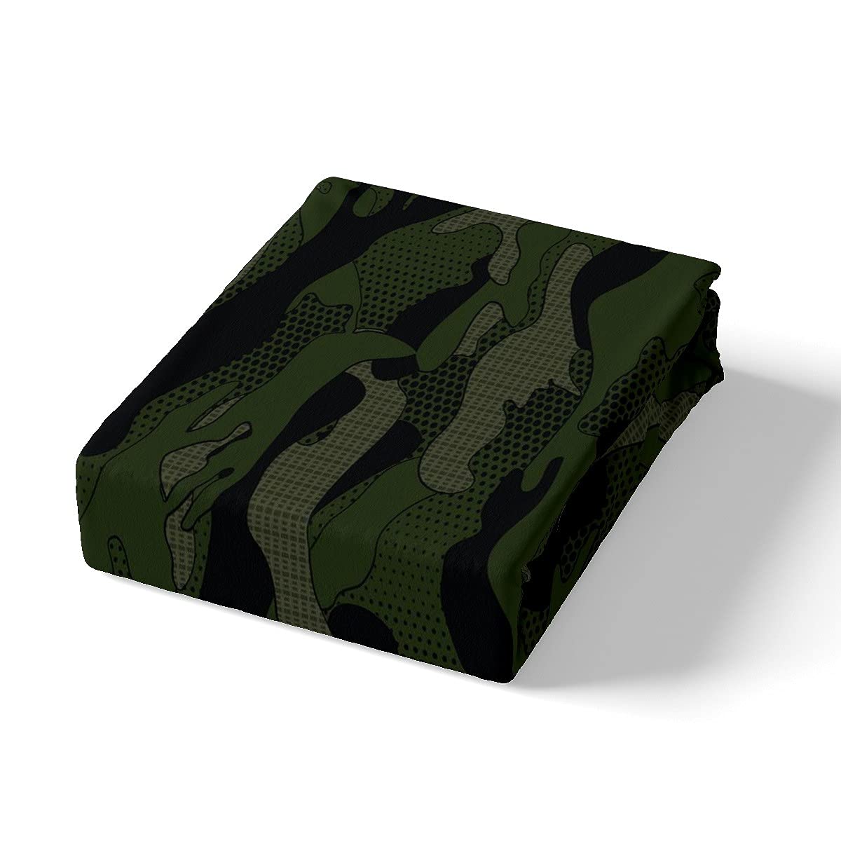 Army Green Camouflage Bed Sheet Set for Boys - 4Pc Full Size Military Themed Bedding with Geometric Patterns, Green & Black - Perfect for Kids & Teens Room Decor, Camping or Military Enthusiast Bedroom