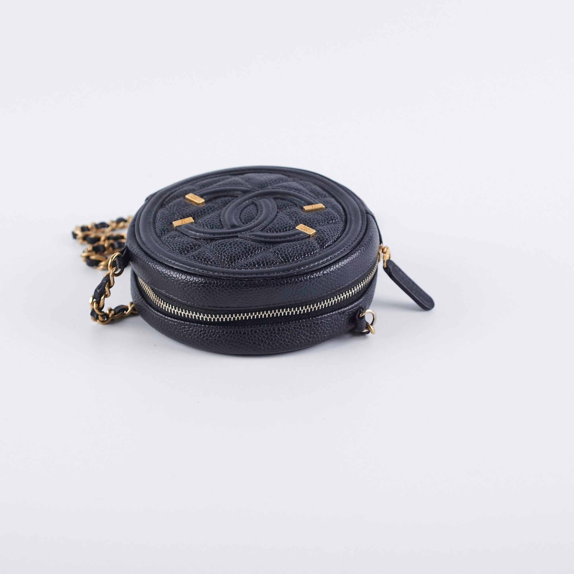 Chanel 19 Round Filigree Caviar Black Leather Handbag - Luxury Designer Shoulder Bag for Women | Perfect for Evening Events, Parties & Special Occasions