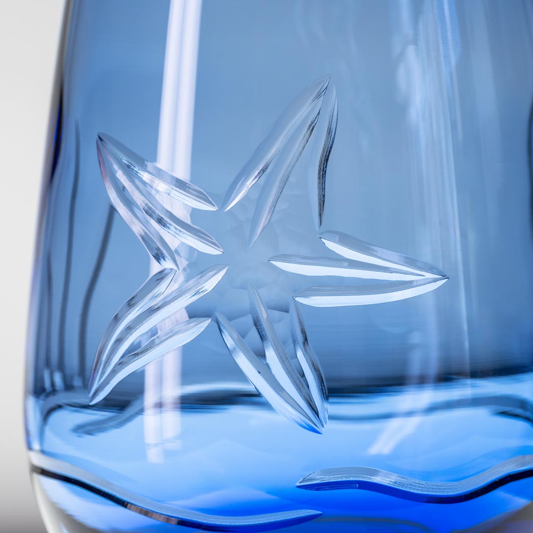 Starfish 15oz Blue Stemless Wine Tumbler Glass Set of 4 - Perfect for Parties, Weddings, and Outdoor Gatherings