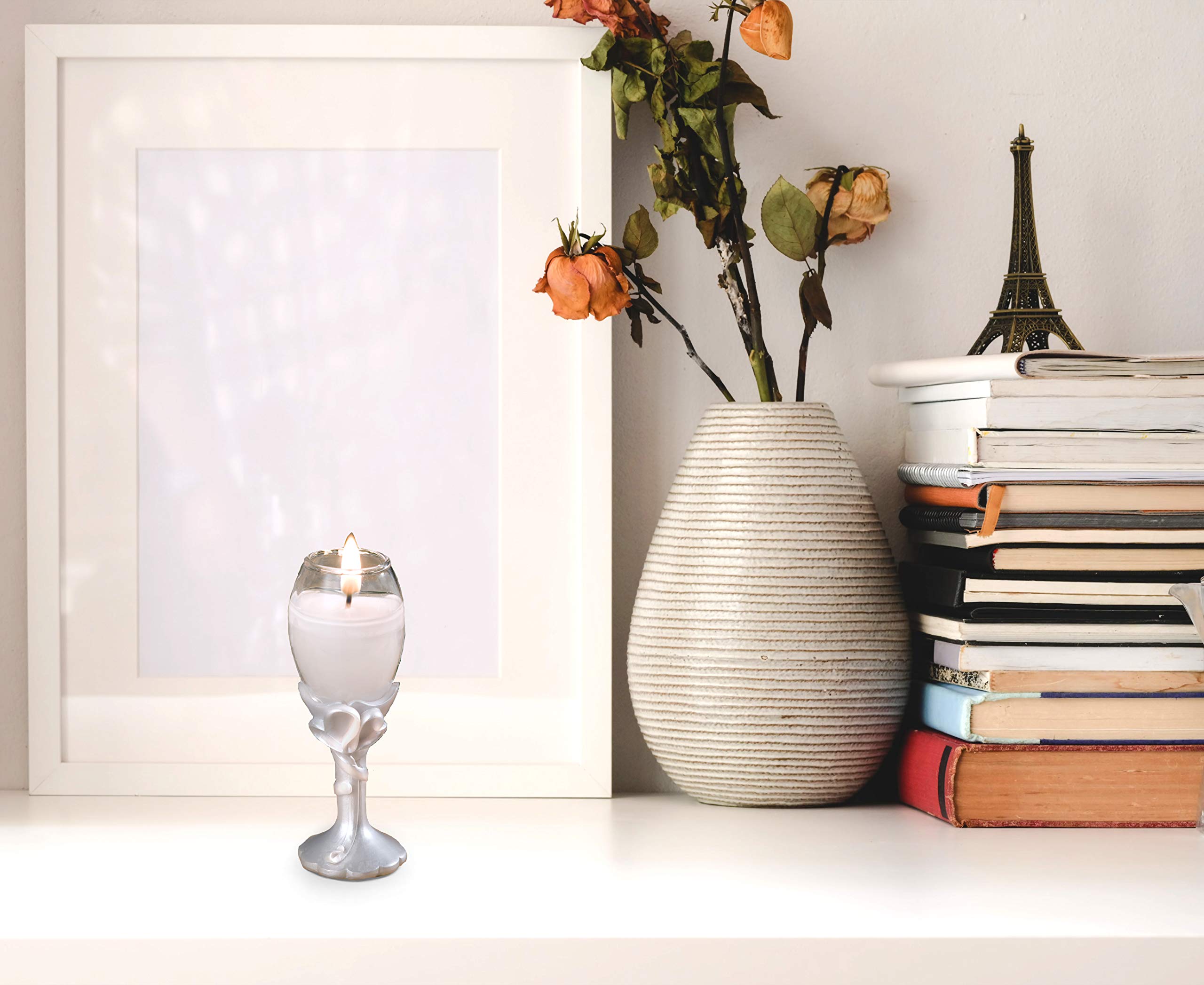 FASHIONCRAFT 8150 Elegant White Double Heart Champagne Flute Candle Holders - Perfect for Weddings, Anniversaries & Romantic Dinner Decor