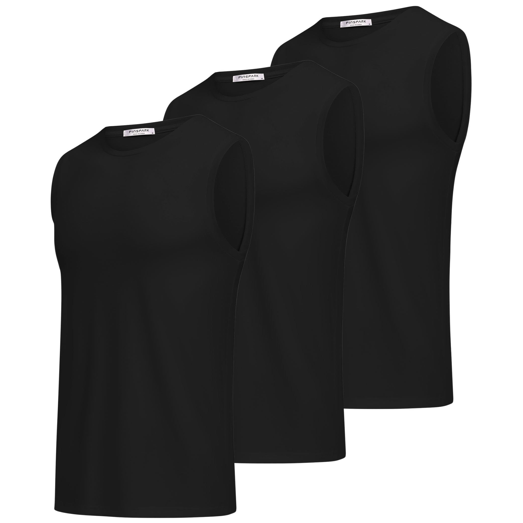 PINSPARK Men's 3 Pack Workout Tank Tops - Quick Dry Gym Sleeveless Shirts for Training & Muscle Building - Perfect for Gym, Running, Weightlifting & Summer Outdoor Activities