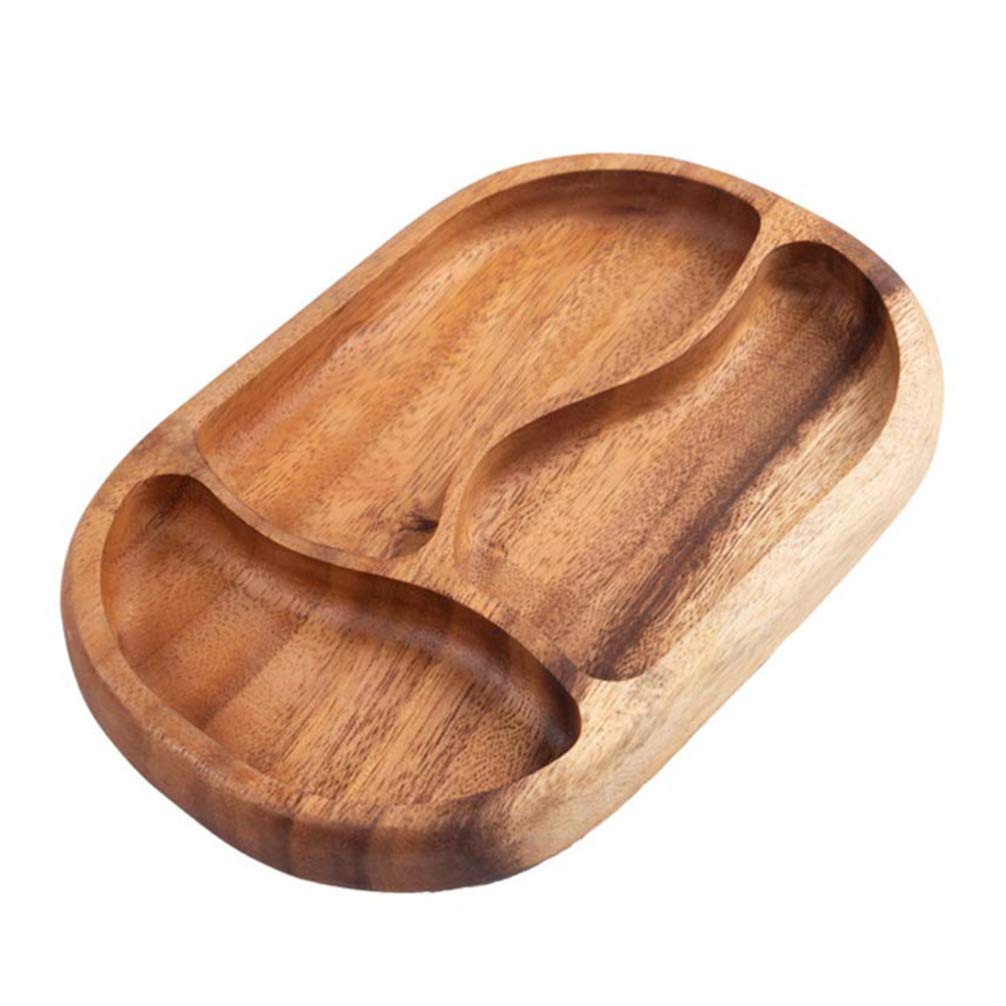 HEMOTON 3-Compartment Wood Serving Tray - Divided Platter for Desserts, Dried Fruits, Snacks, Candies, Crackers & Veggies | Food Storage Dish & Decorative Coffee Table Tray | Perfect for Parties, Entertaining & Home Decor