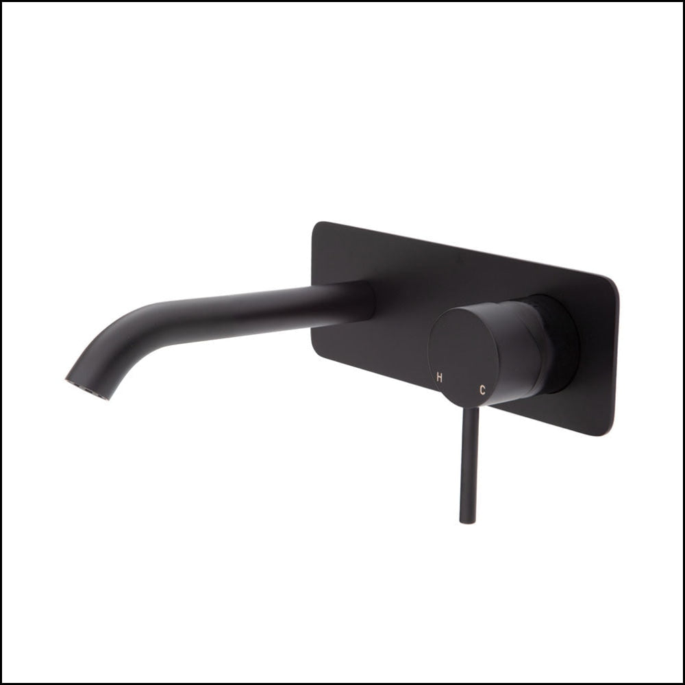 FIENZA Matte Black Square Wall Mounted Basin Bath Mixer Set with 160mm Outlet - Modern Bathroom Faucet for Vanity Sink & Bathtub (Model 228106B) | Perfect for Contemporary Home & Hotel Bathroom Renovations