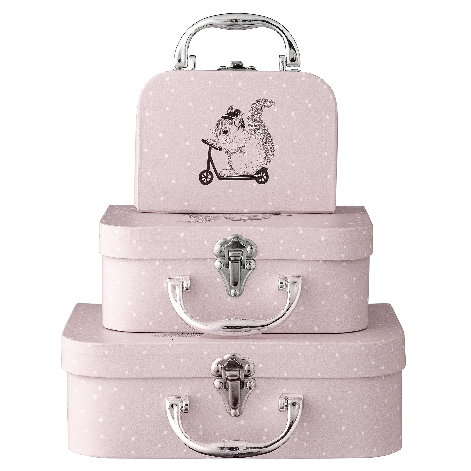 Bloomingville 3-Piece Blush Pink Toy Suitcase Set for Kids - Perfect for Pretend Play, Travel Adventures & Nursery Storage