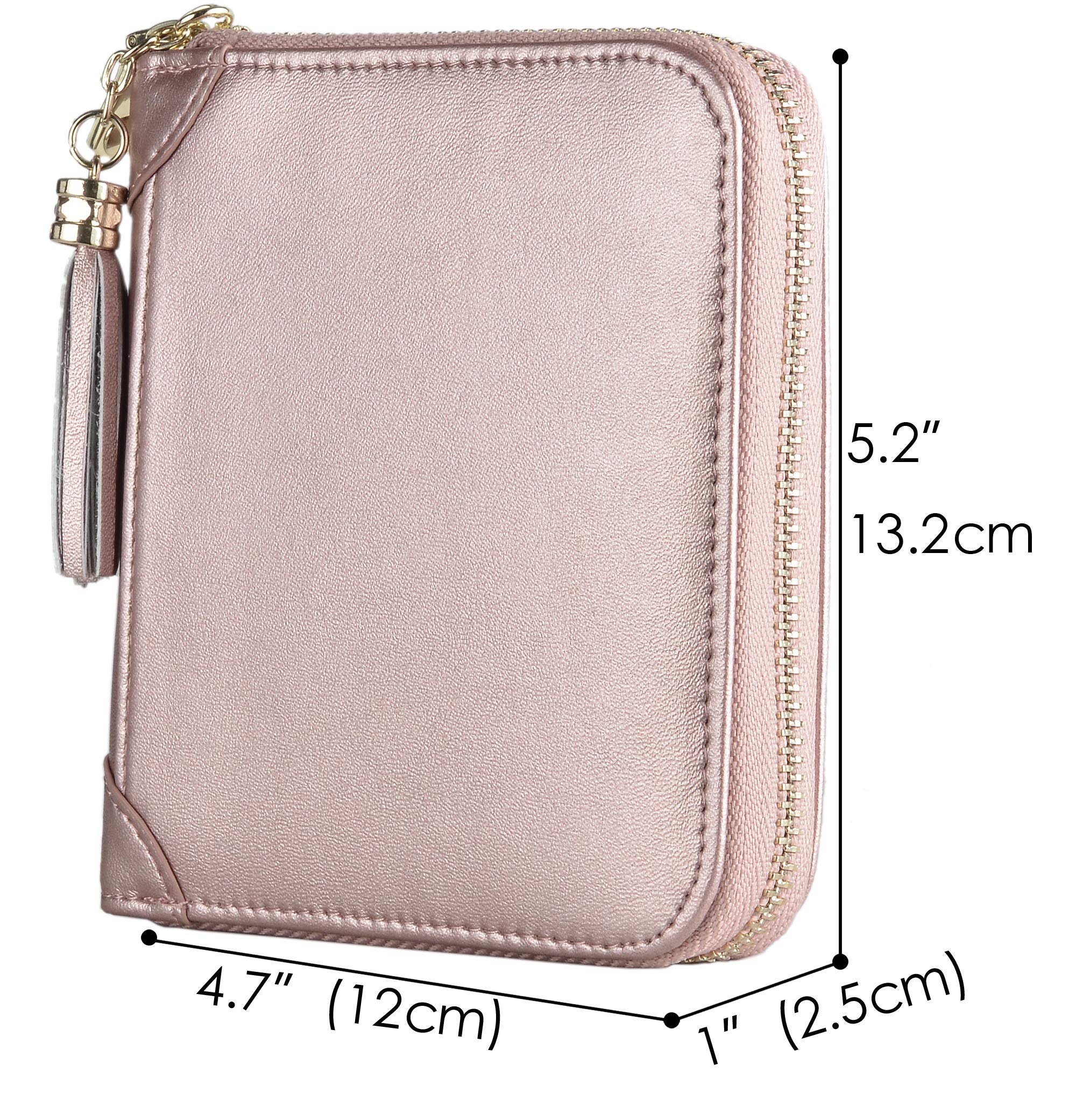 Easyoulife Women's RFID Blocking Leather Zip Credit Card Holder Wallet - Rose Gold | Slim & Secure for Travel, Shopping & Everyday Use