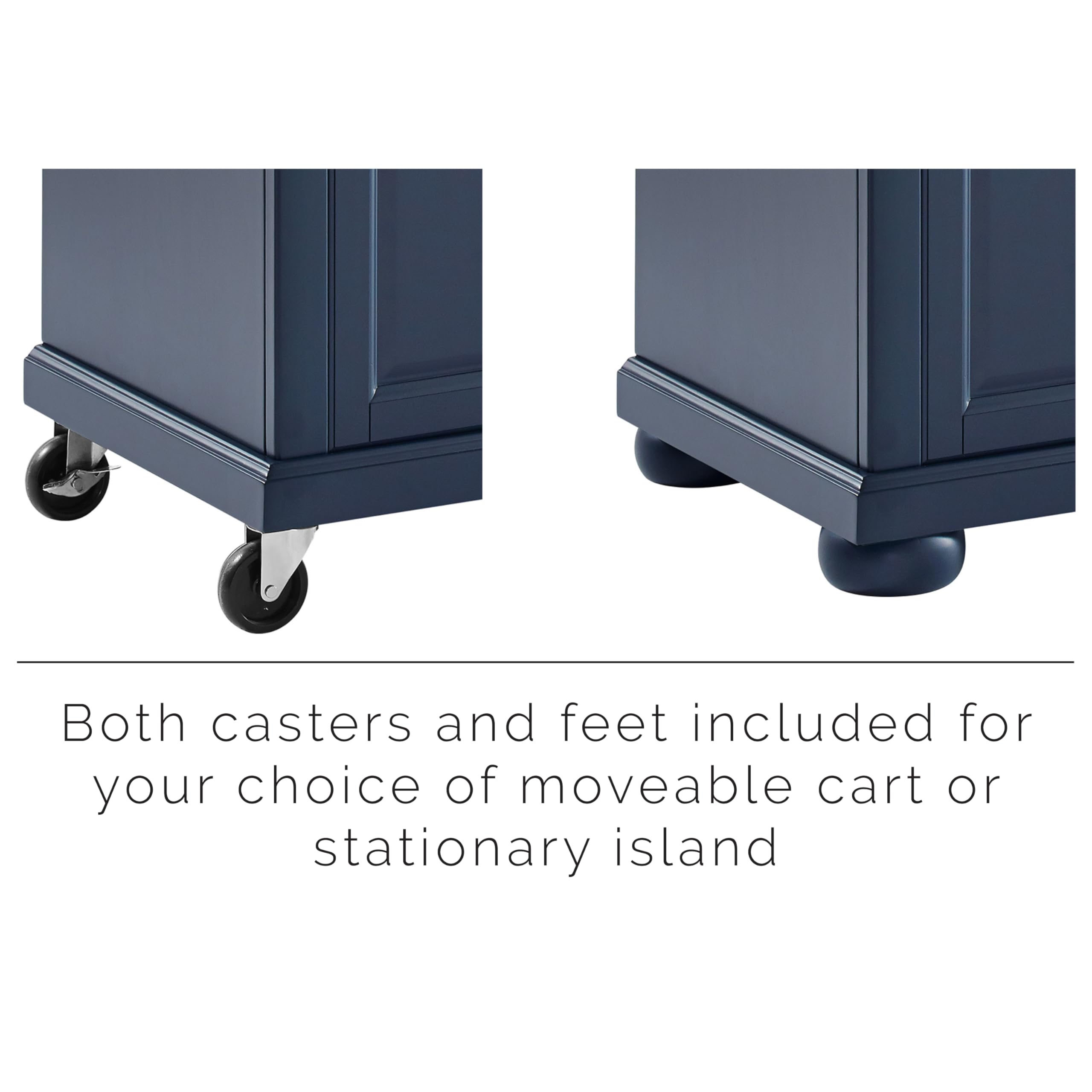 Crosley Furniture Madison Kitchen Island with Storage Shelves & Drawers - Microwave Stand, Coffee Bar Organizer - Navy Blue for Modern Farmhouse & Small Kitchen Spaces