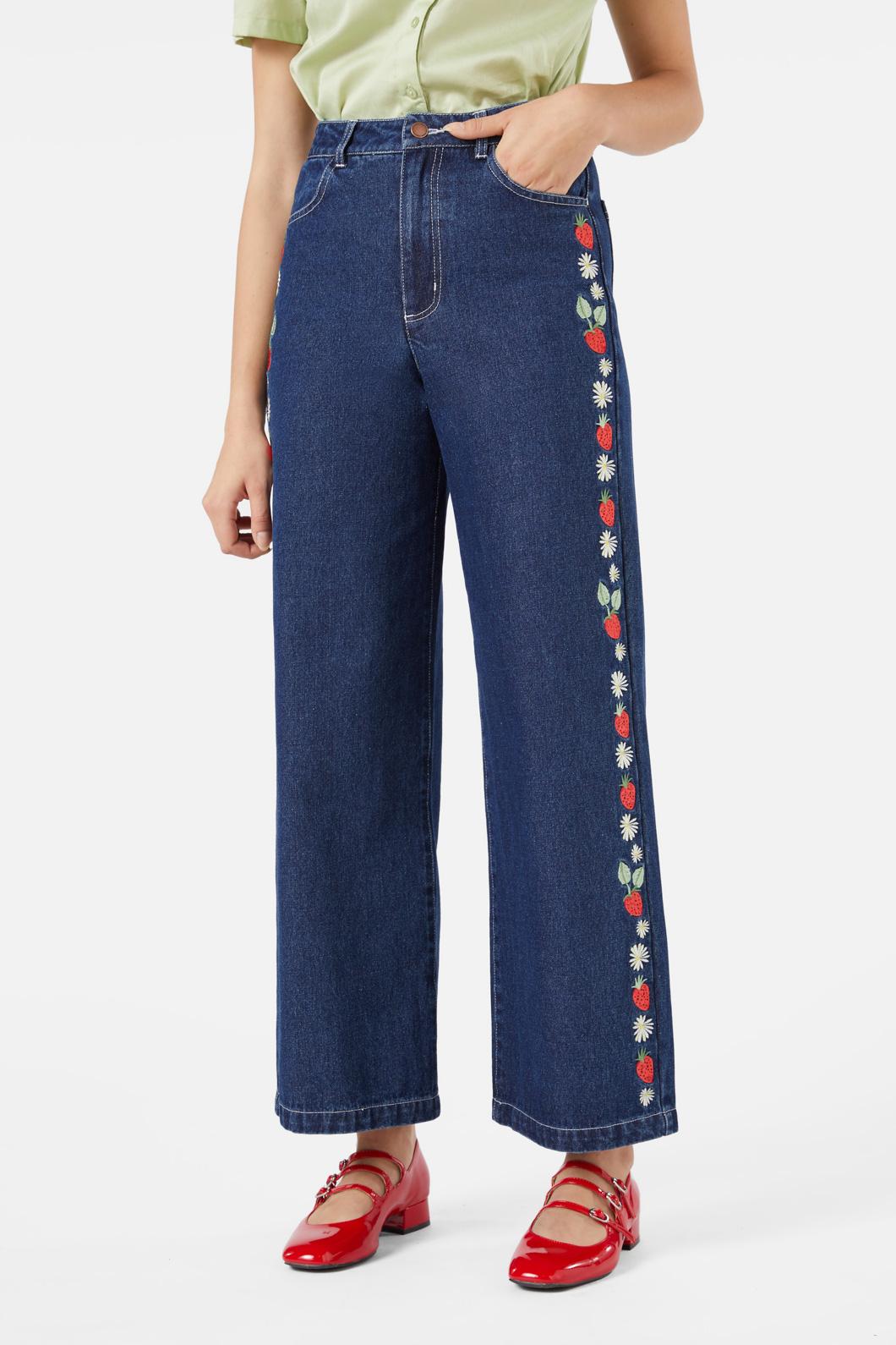 Sweet Jam Embroidered Jeans for Women - Stylish Distressed Denim Pants with Floral Embroidery - Perfect for Casual Outings and Boho Fashion Looks