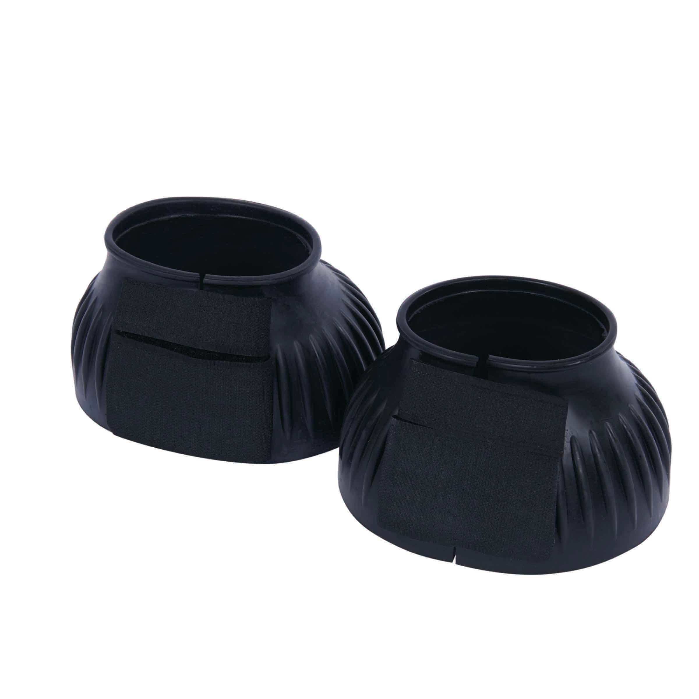 Saxon Ribbed Touch Tape Horse Bell Boots - Black, Full Size - Durable Protection for Jumping & Riding | Stable & Training Use