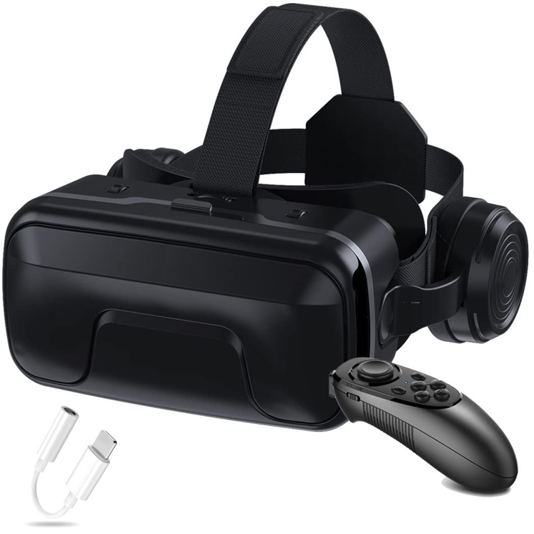 3D VR Headset with Bluetooth Controller - Compatible with iPhone 13 Pro Max/13 Pro/13/12/11, Samsung Galaxy S21, Huawei & Xiaomi Series - Immersive Virtual Reality Gaming & Movie Experience for Home Entertainment & Travel